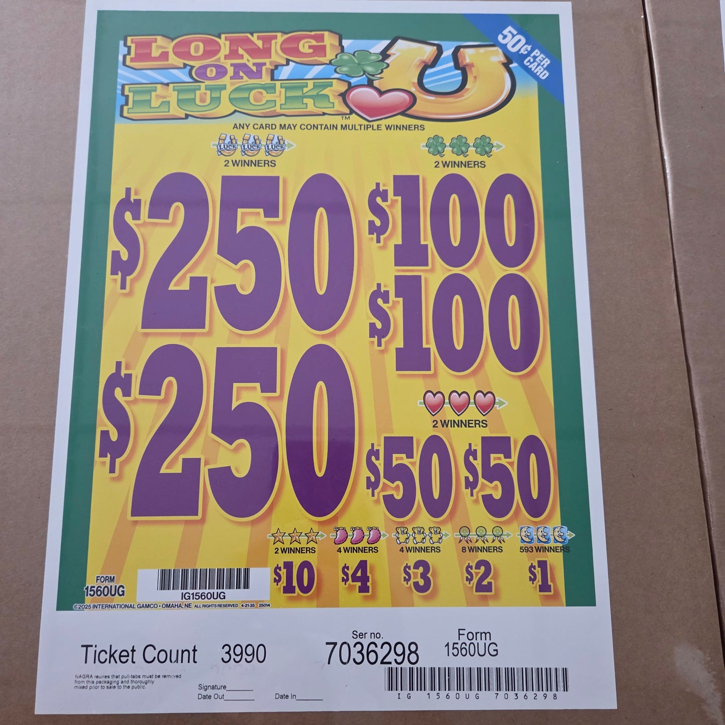 Long On Luck $0.50 3990ct Instant Pull Tabs