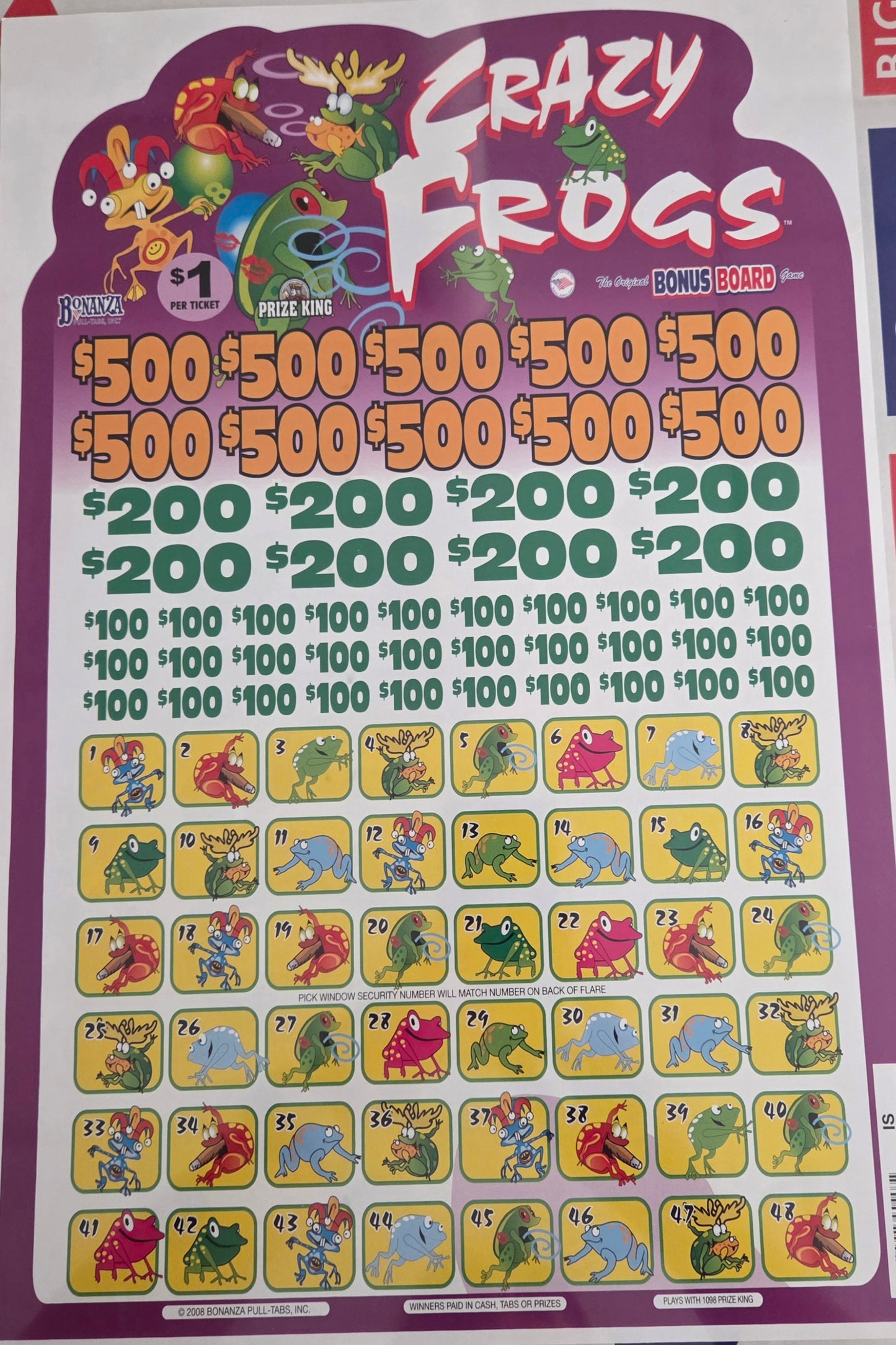 Crazy Frogs 396ct Bonus Board Pull Tabs
