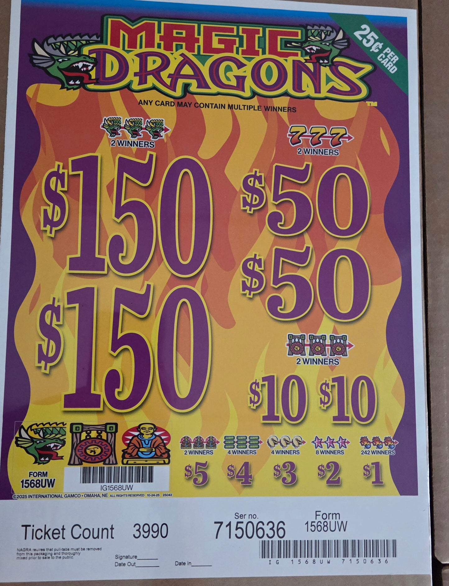 Magic Dragons $0.25 3990ct Instant Pull Tabs