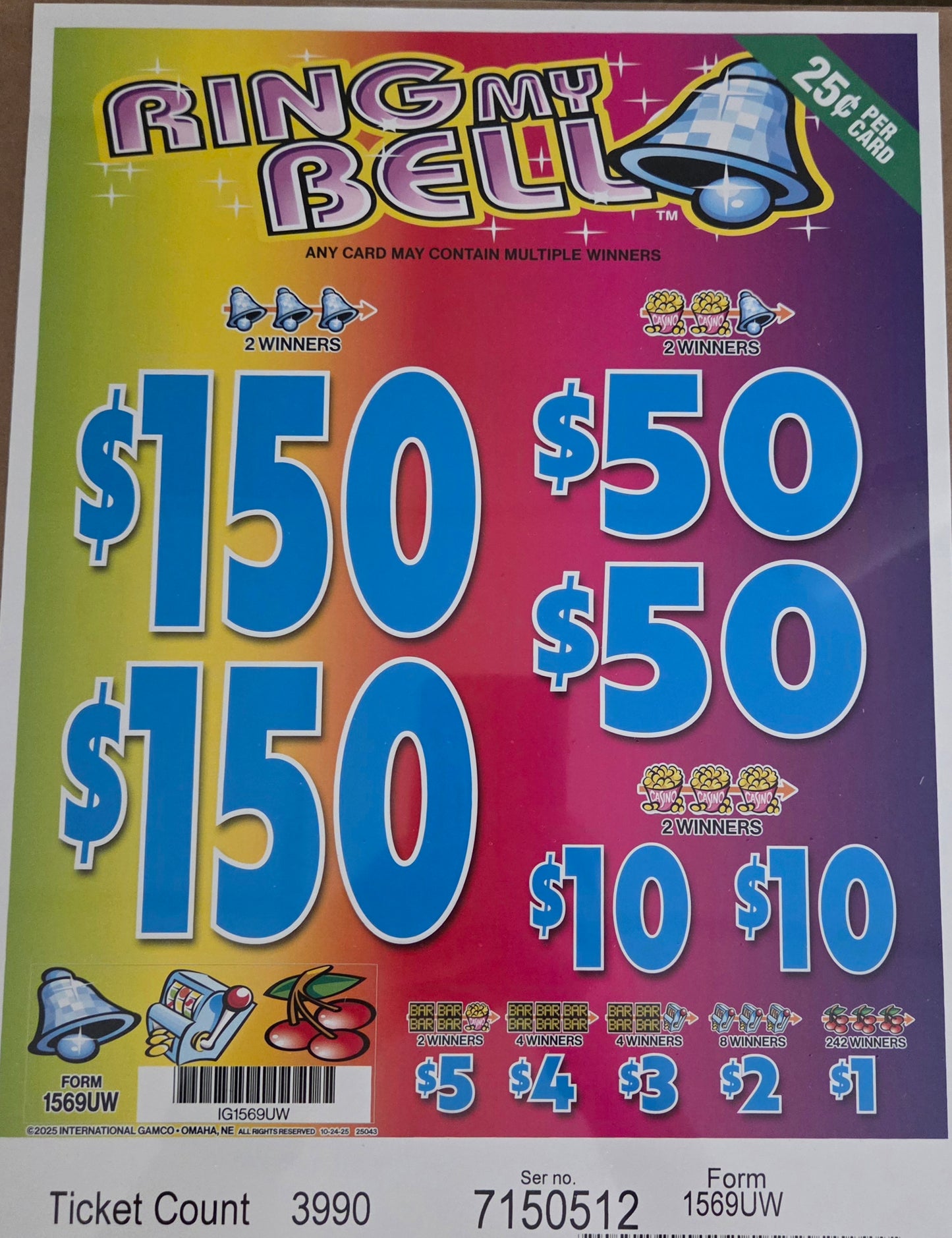Ring My Bell $0.25 3990ct Instant Pull Tabs