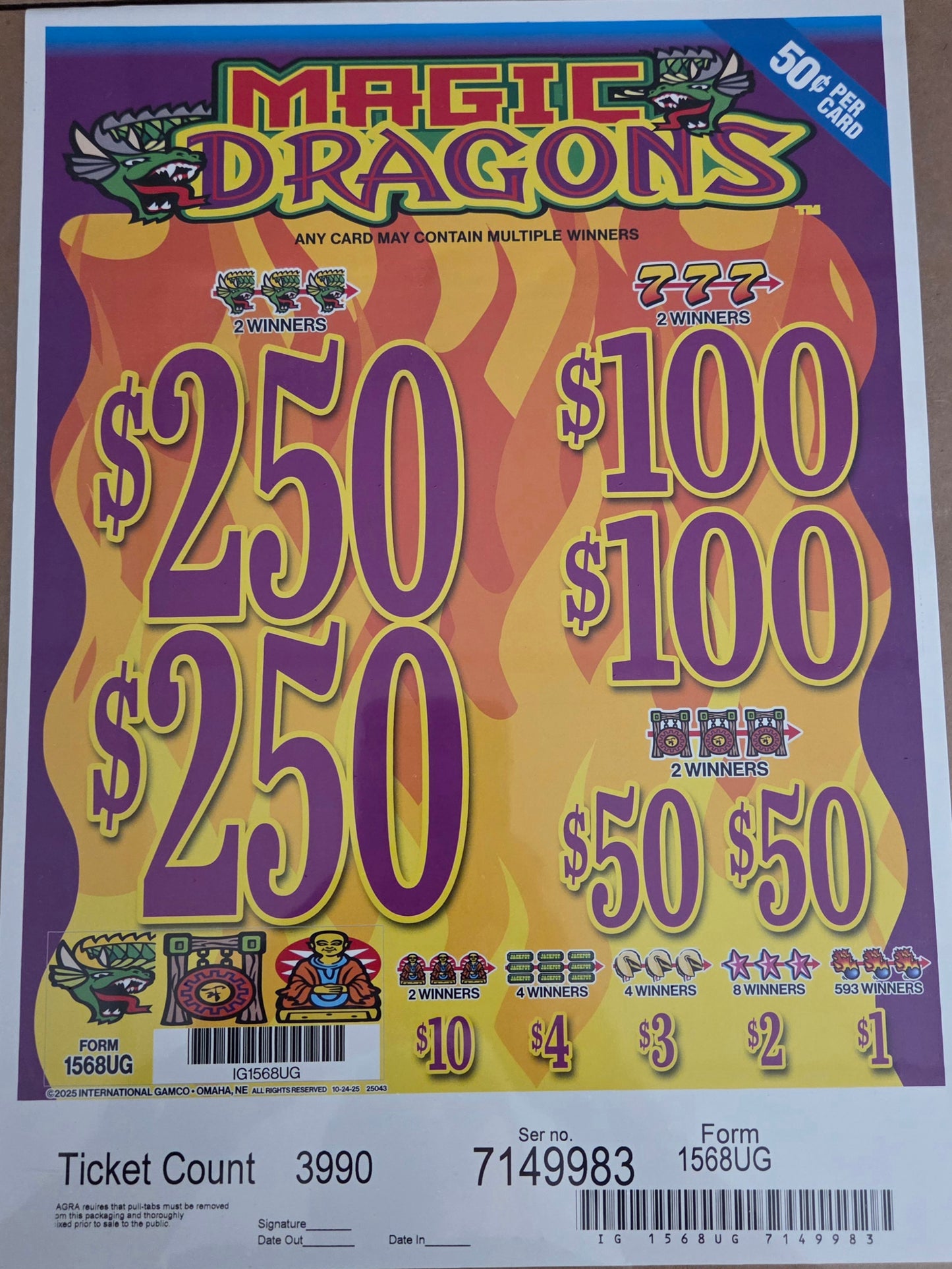 Magic Dragons $0.50 3990ct Instant Pull Tabs