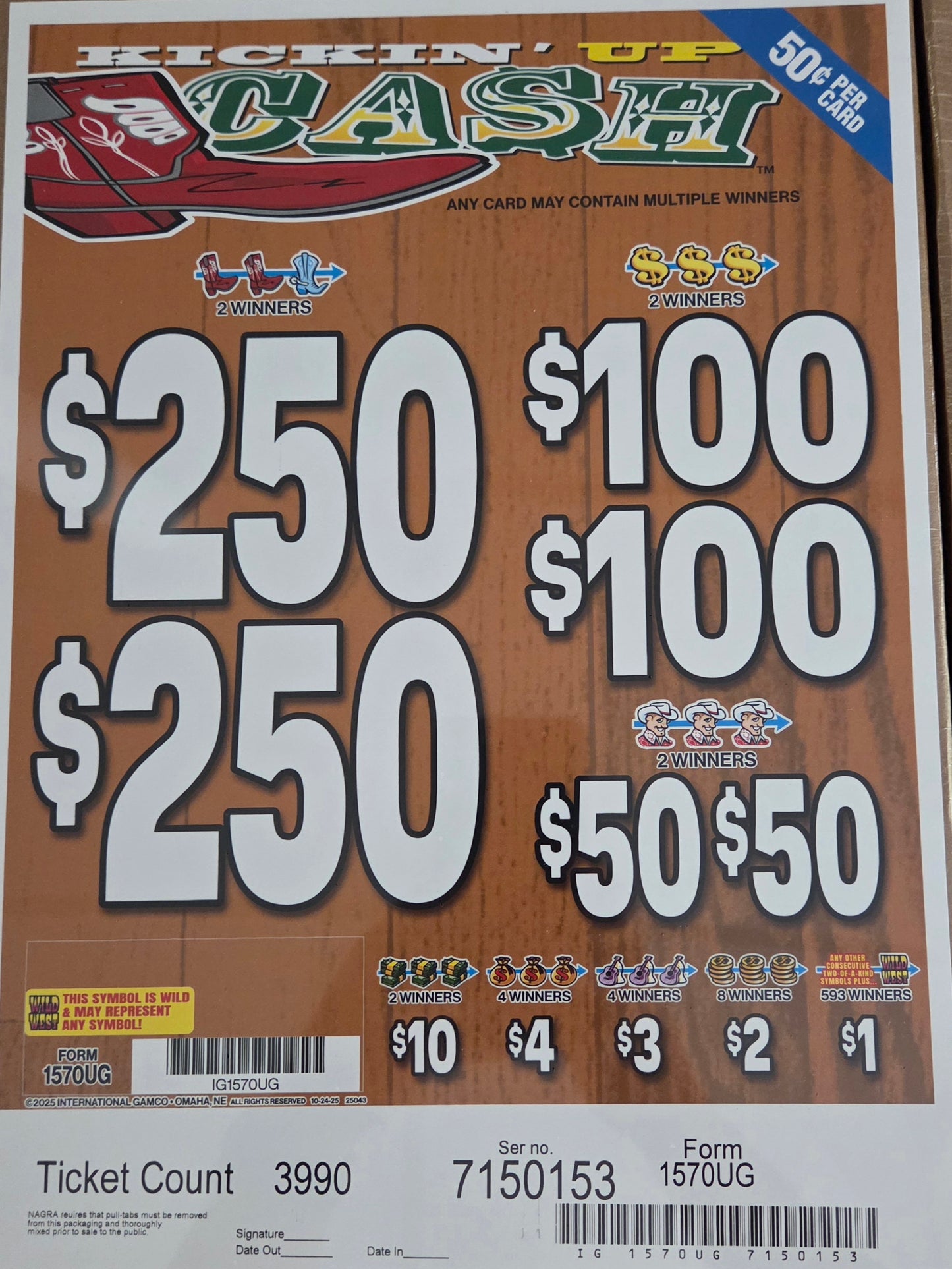 Kickin' Up Cash $0.50 3990ct Instant Pull Tabs
