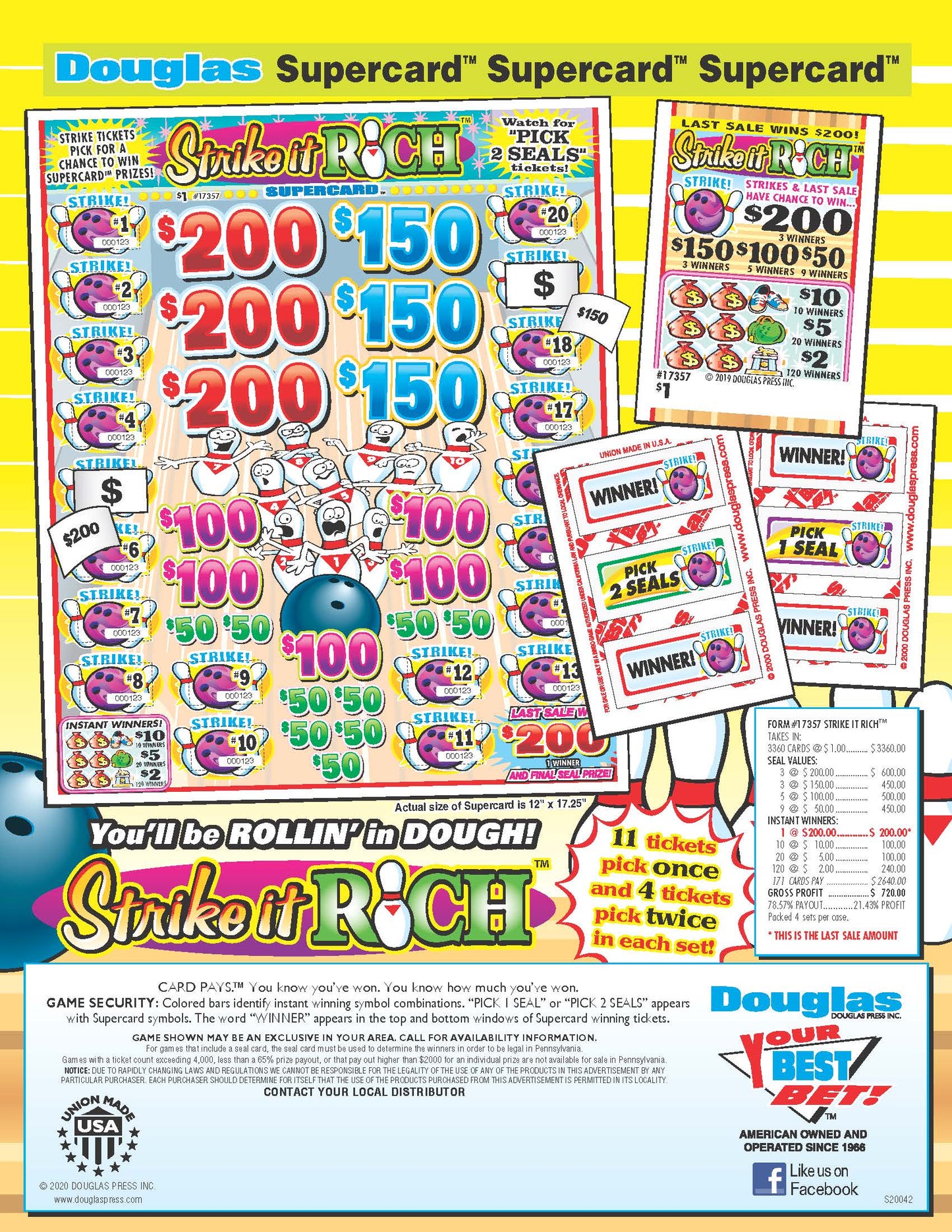 Strike it Rich LS 3360ct Supercard Bonus Board Pull Tabs