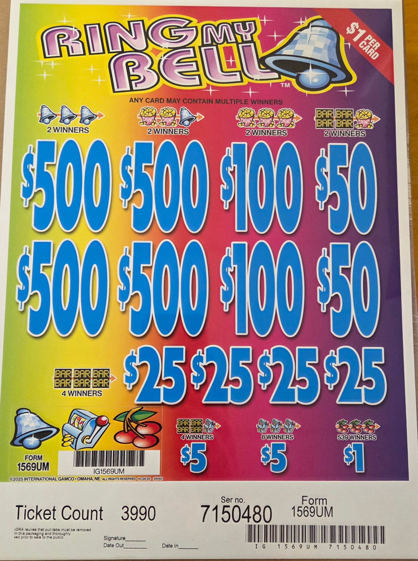 Ring My Bell $1 3990ct 4-$500 Instant Pull Tabs