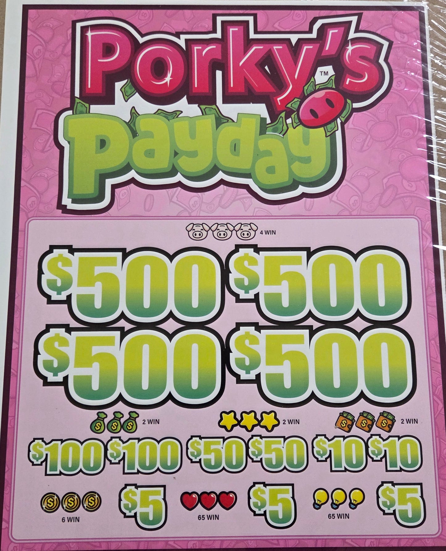 Porky's Payout 3990ct 4-$500 Instant Pull tabs
