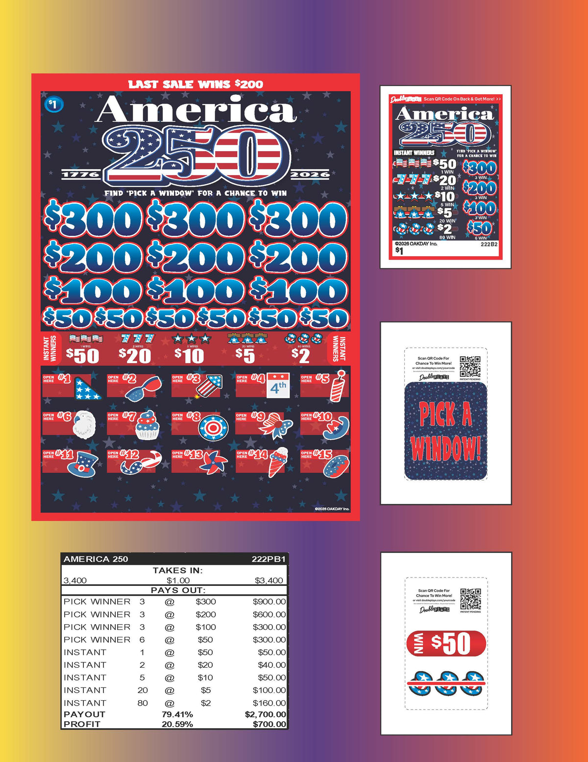 America 250 3400ct Supercard Bonus Board Pull Tabs