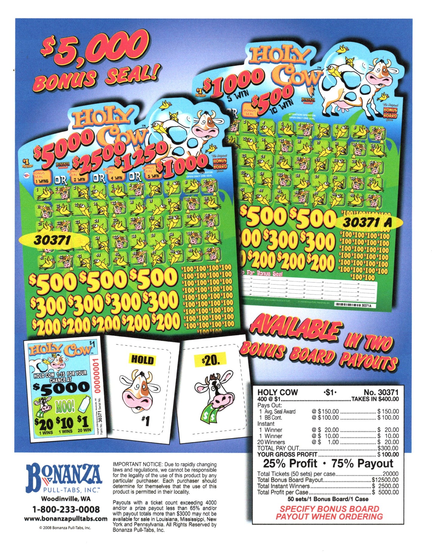 Holy Cow 400ct Bonus Board Pull Tabs