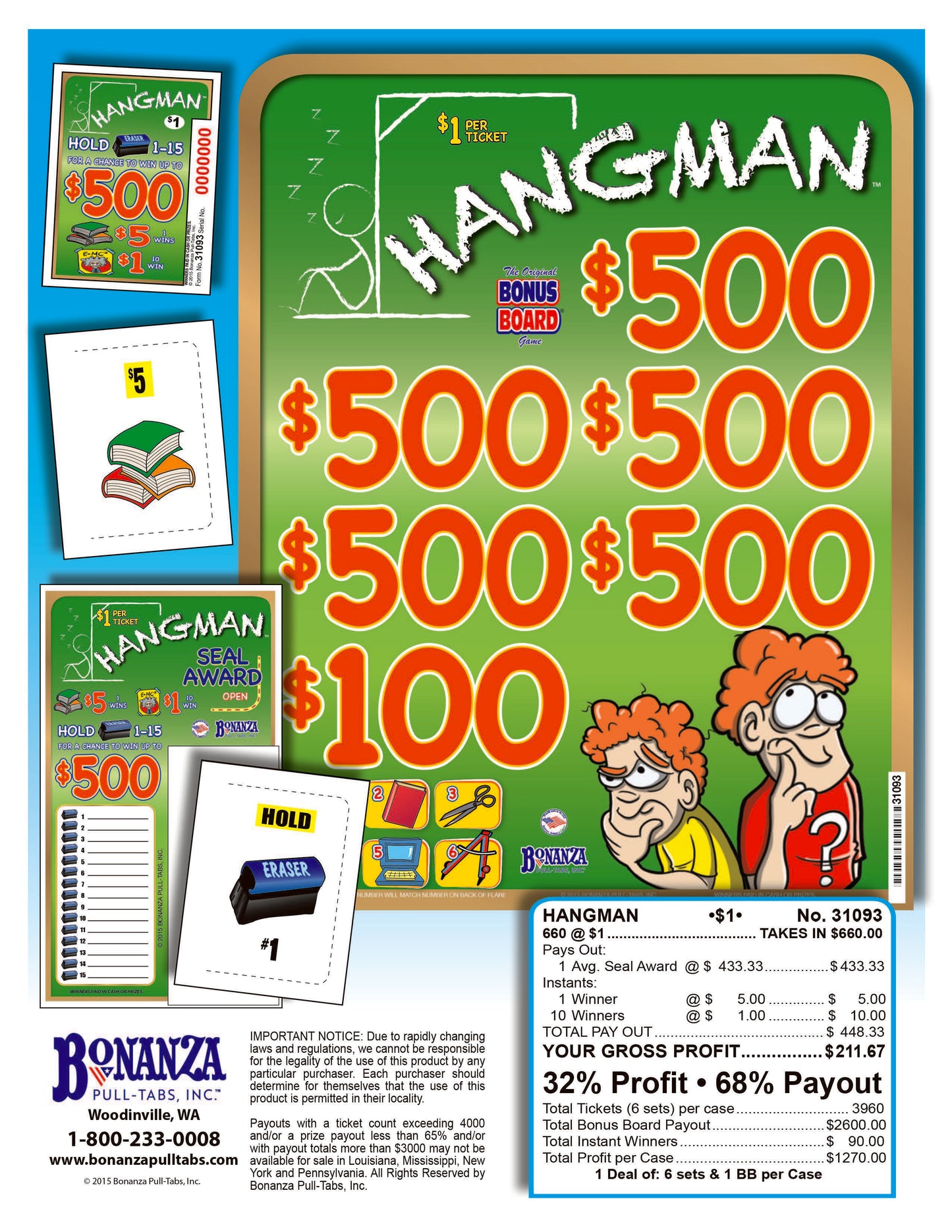 Hangman 660ct Subset Bonus Board Pull Tabs