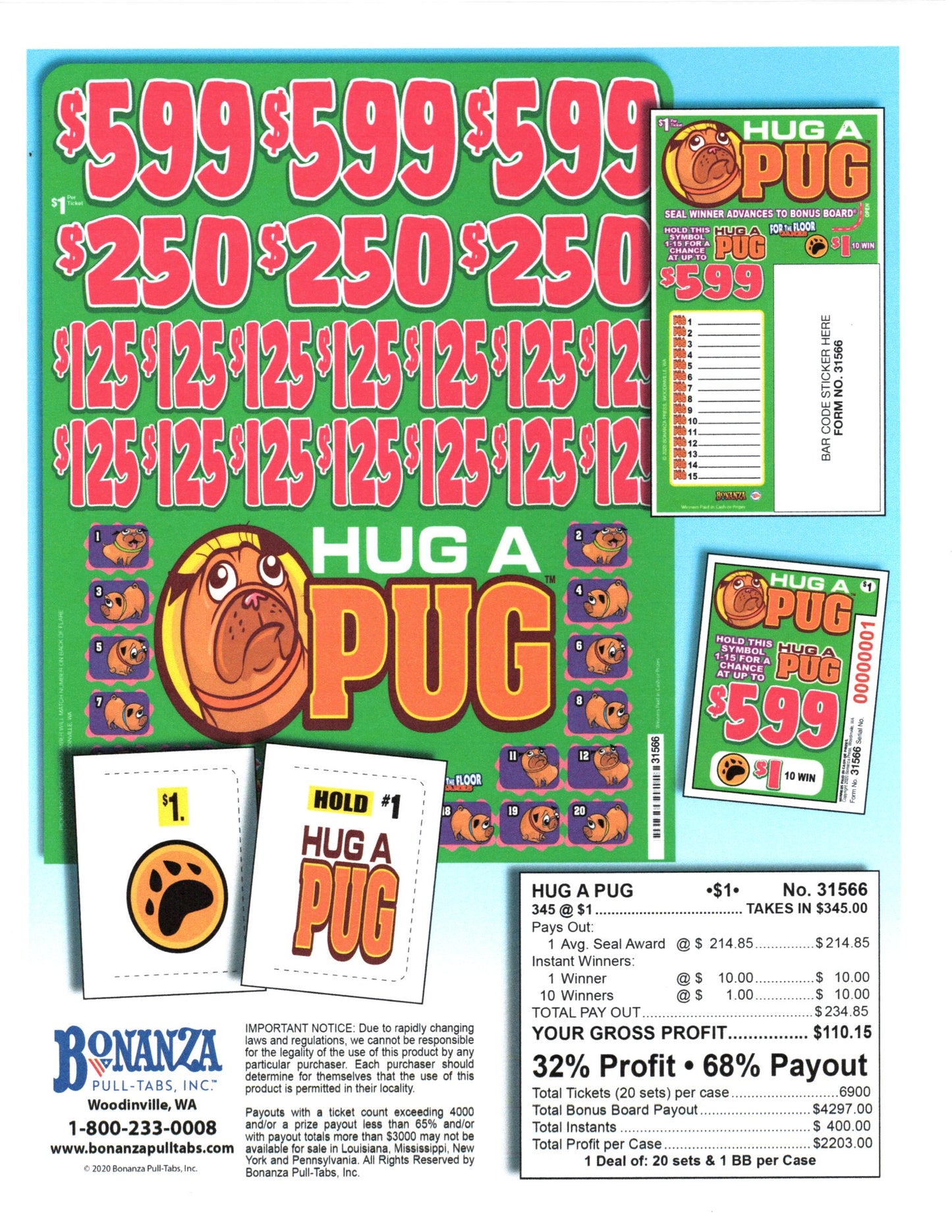 Hug a Pug 345ct Subset Bonus Board Pull Tabs