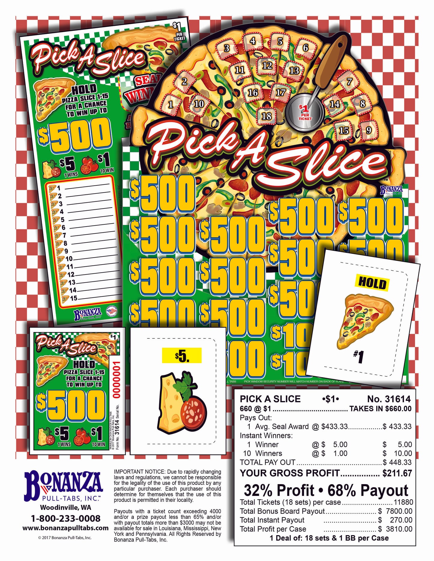 Pick a Slice 660ct Bonus Board Pulltabs