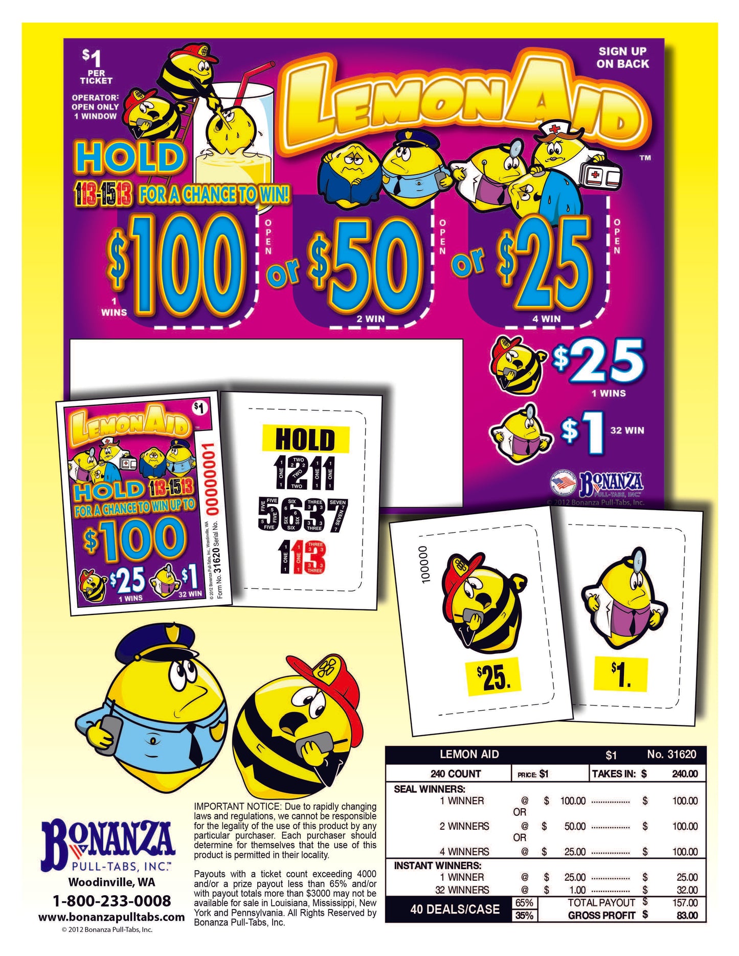 Lemon Aid 240ct Seal Game Pull Tabs