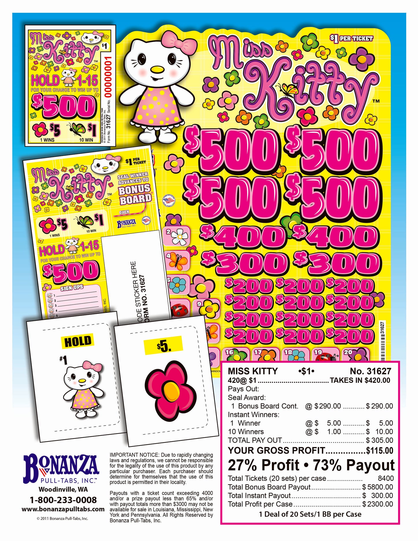 Miss Kitty 420ct Subset Bonus Board Pull Tabs