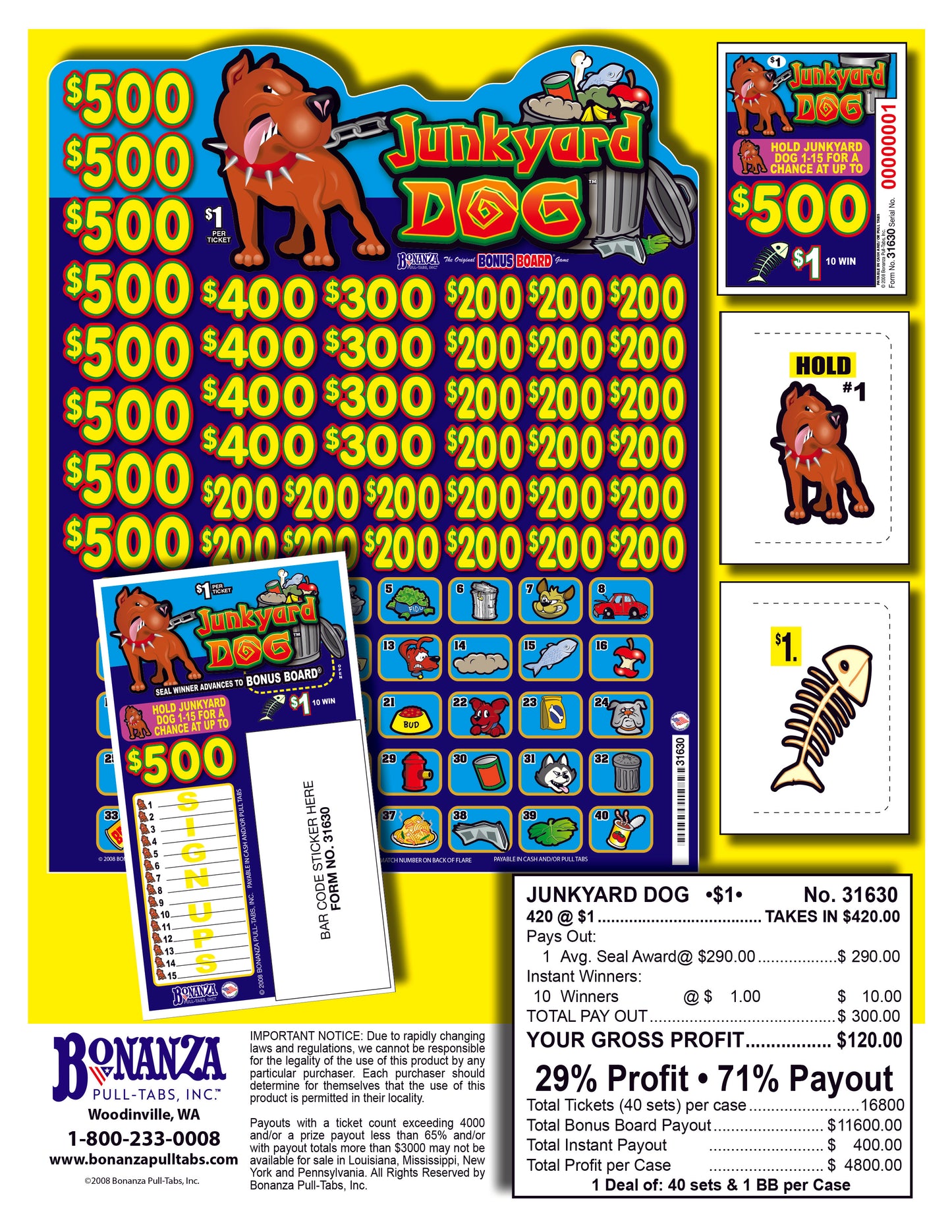 Junkyard Dog 420ct Bonus Board Pulltabs