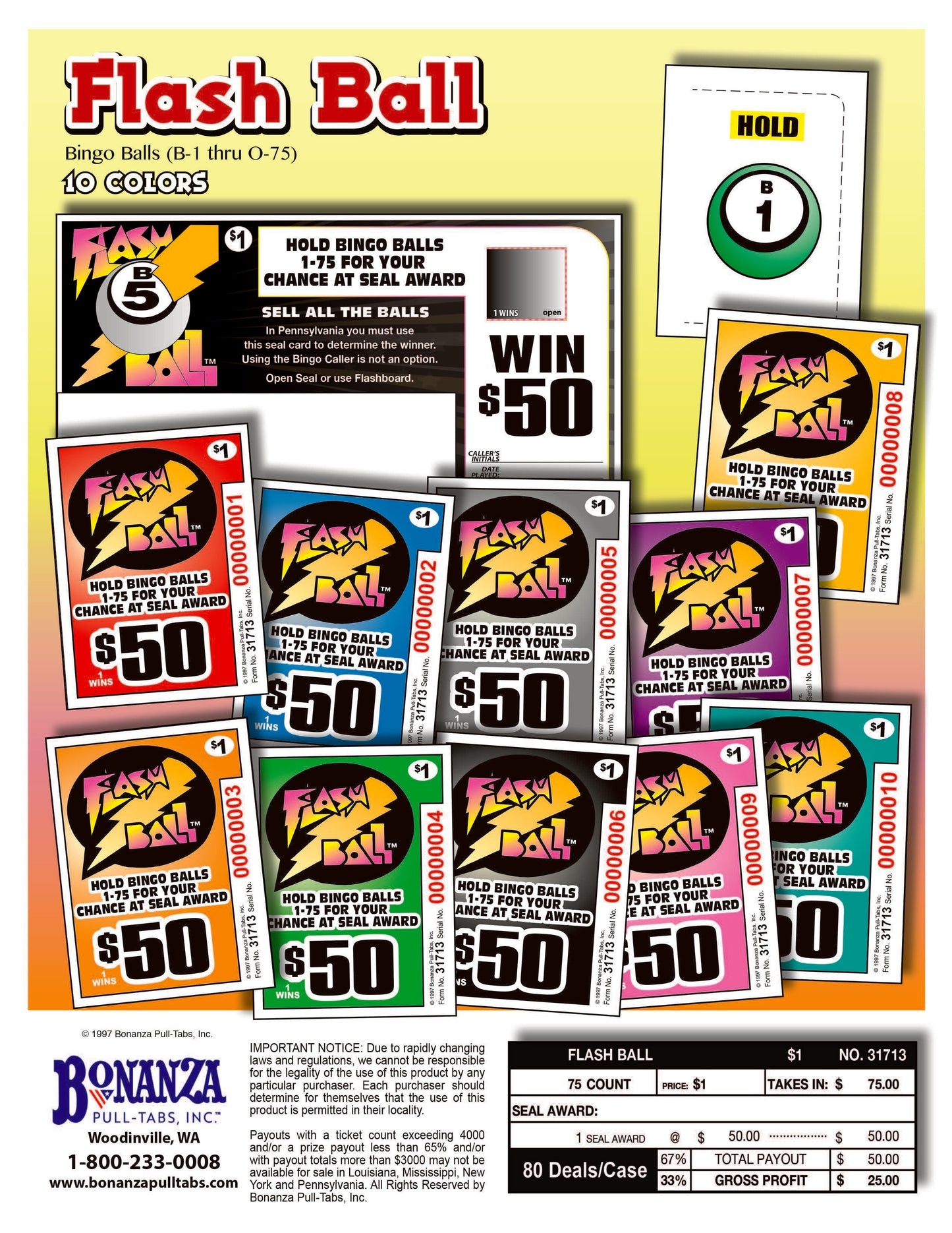 Flash Ball 75ct Seal Game Pull Tabs