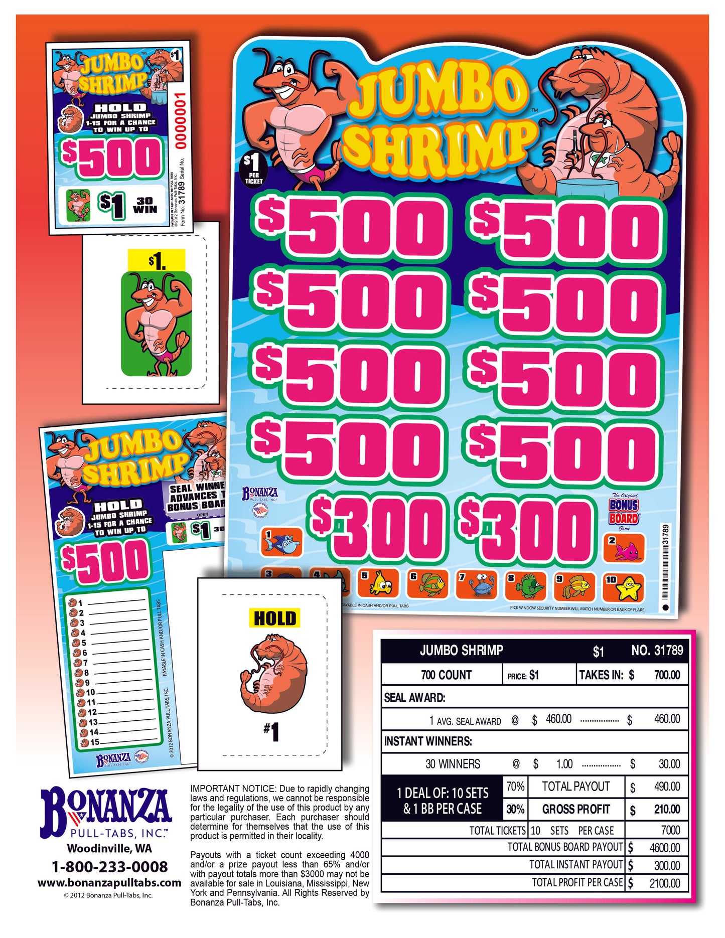 Jumbo Shrimp 700ct Subset Bonus Board Pull Tabs