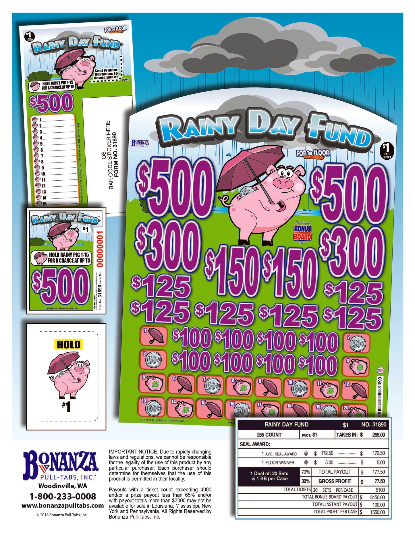 Rainy Day Fund 255ct Bonus Board Pull Tabs