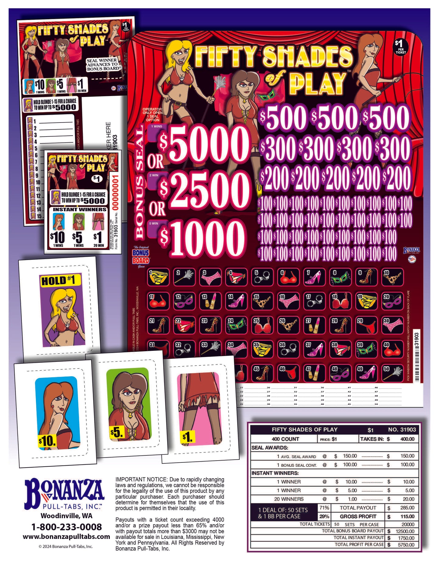 50 Shades Of Play 400ct Bonus Board Pull Tabs