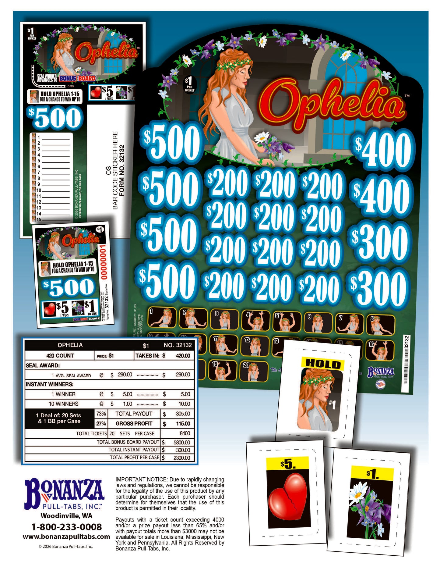Ophelia 420ct Subset Bonus Board Pull Tabs