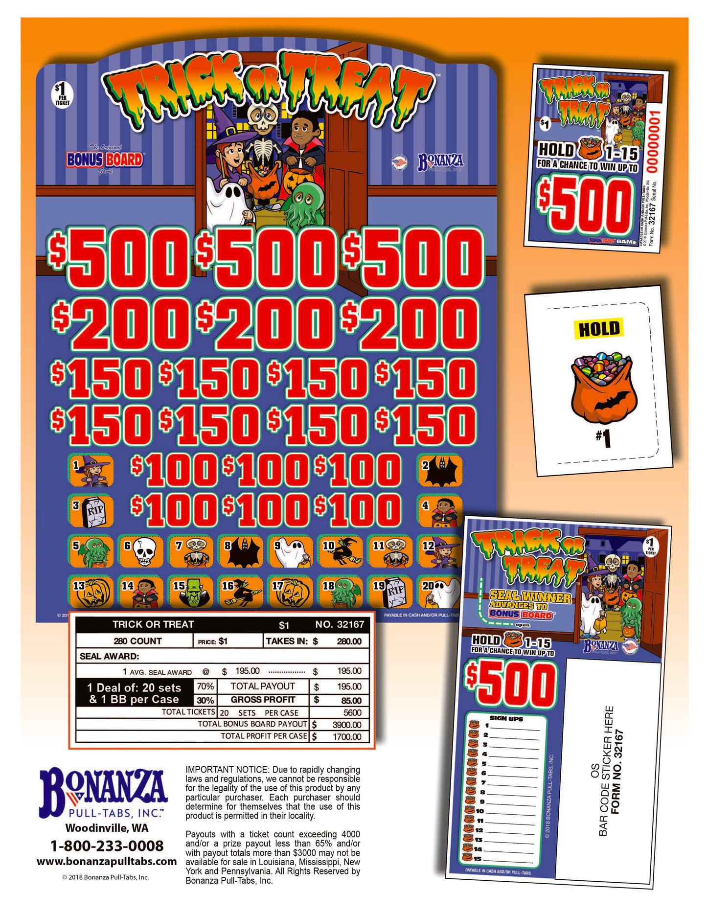Trick or Treat 280ct Subset Bonus Board Pull Tabs