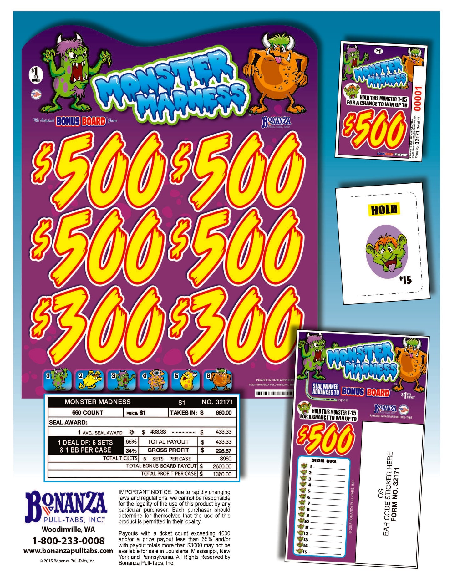 Monster Madness 660ct Subset Bonus Board Pull Tabs