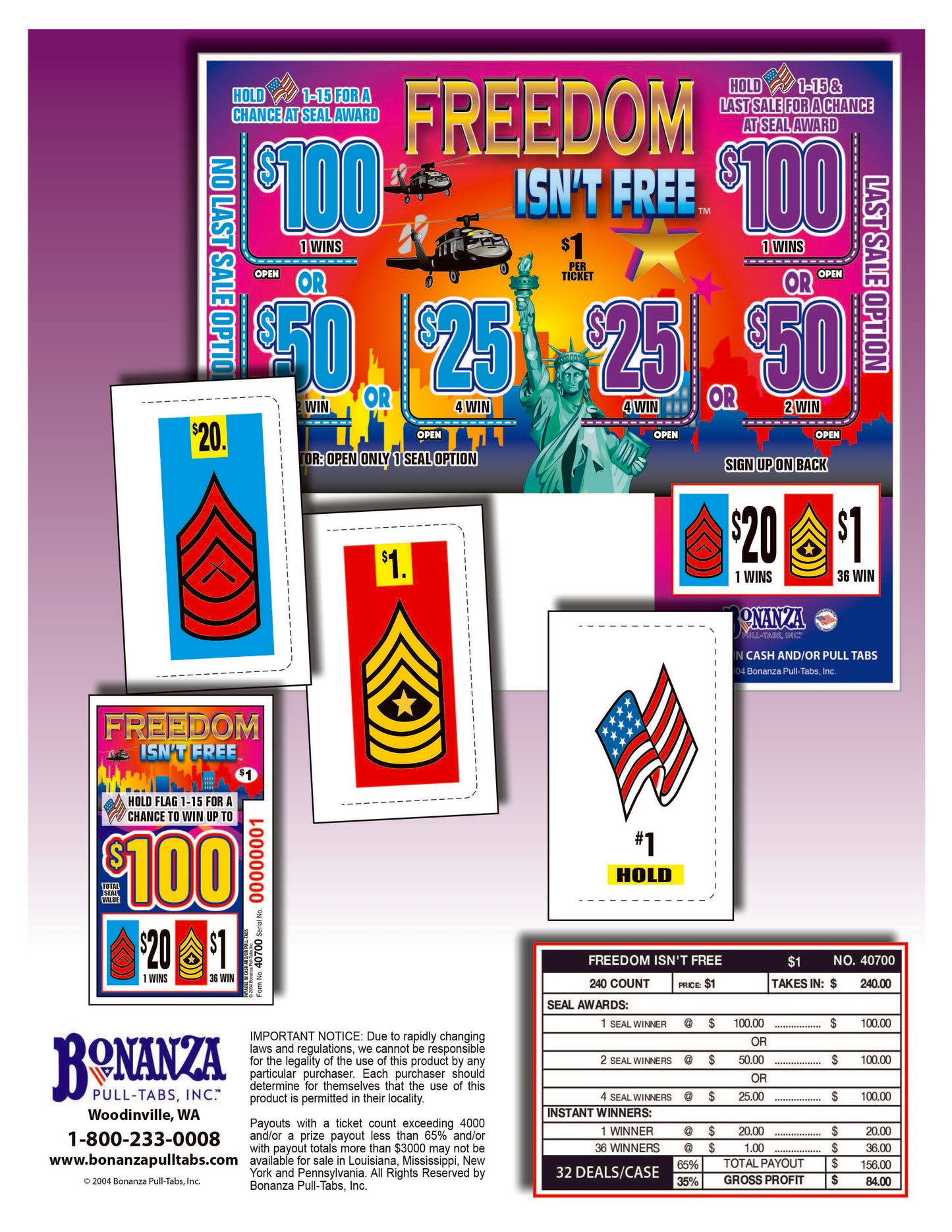 Freedom Isn't Free 240ct Seal Game Pull Tabs