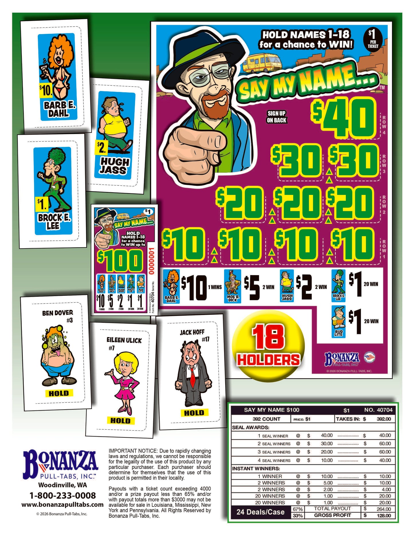 Say My Name 392ct Climber Seal Game Pull Tabs