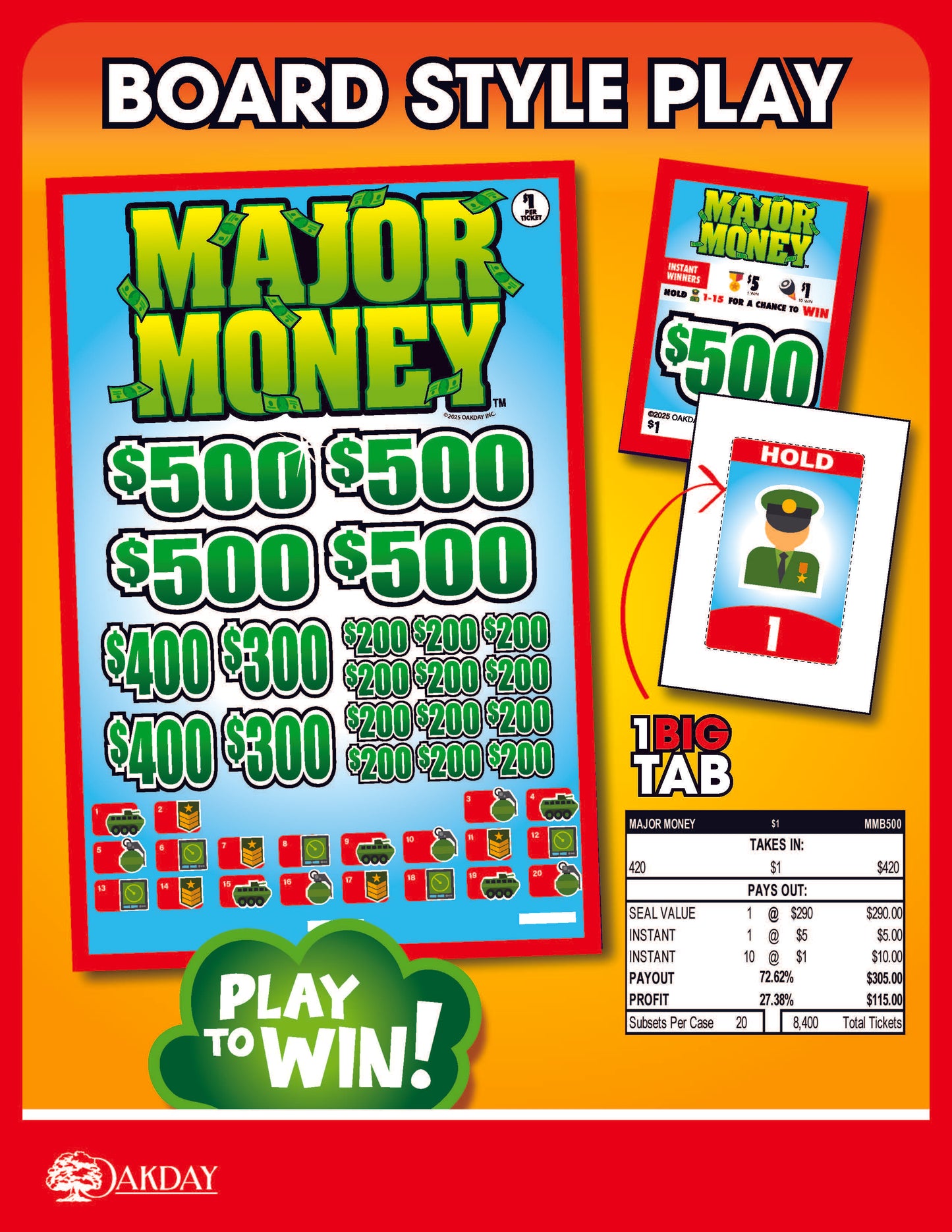 Major Money 420ct Subset Bonud Board Pull Tabs