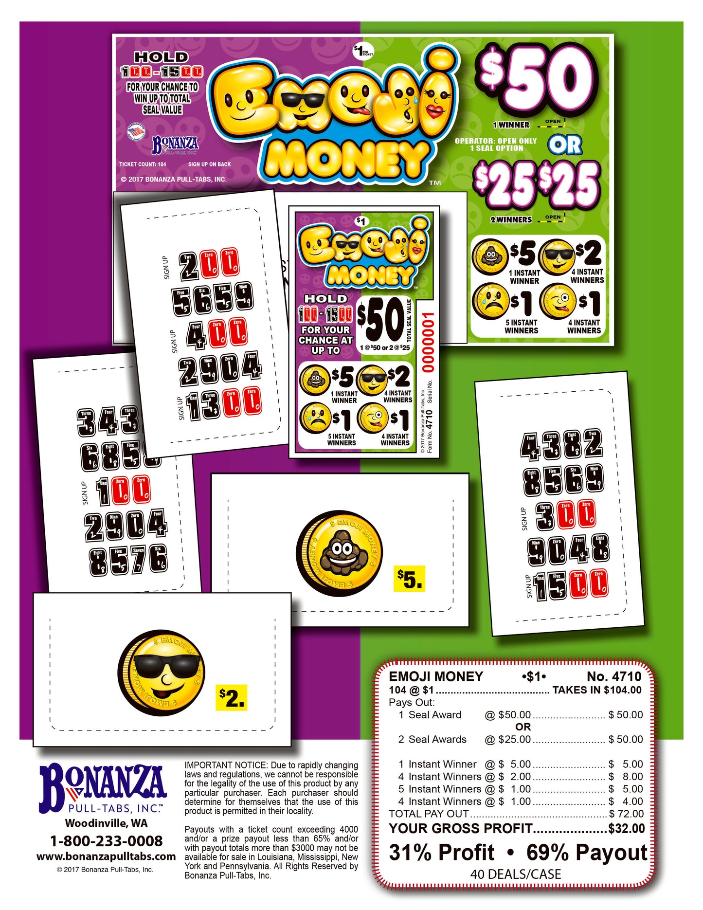 Emoji Money 104ct Seal Game Pull Tabs