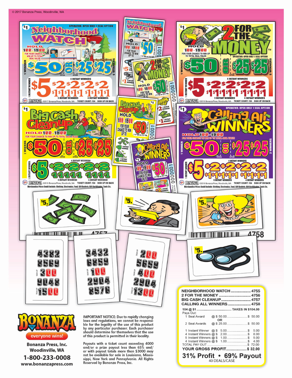 2 For The Money 104ct Seal Pull Tabs YoungCoLLC