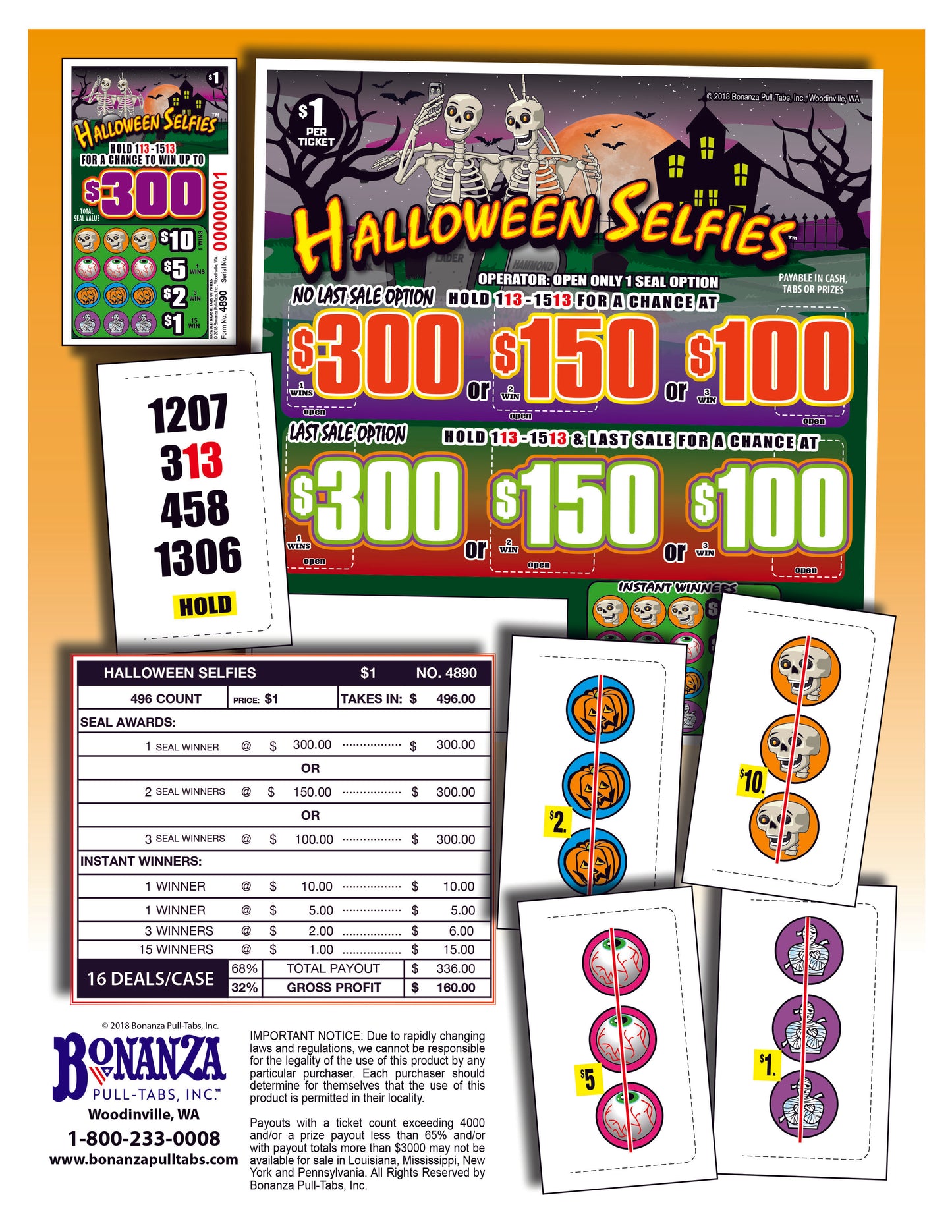 Halloween Selfies 496ct Seal Game Pull Tabs