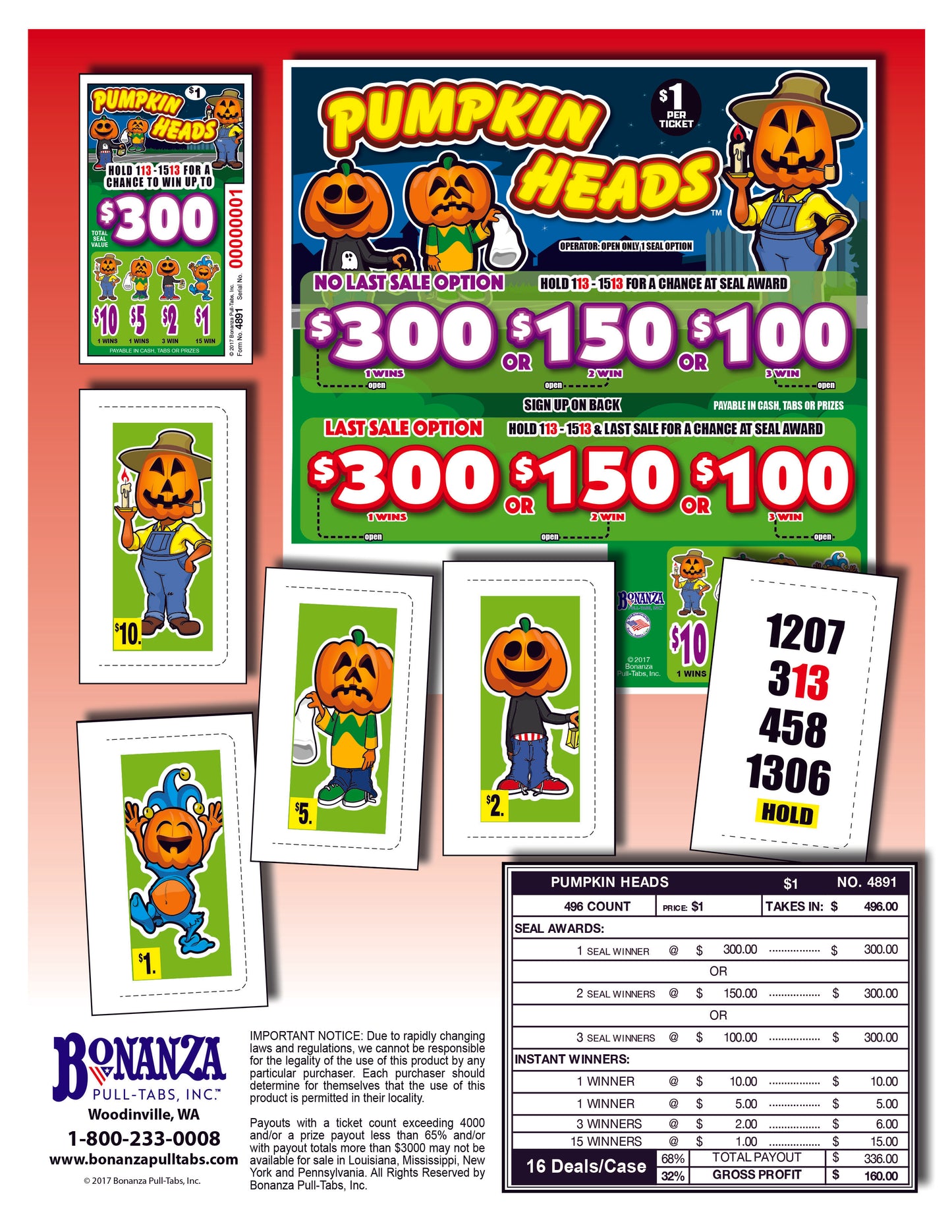 Pumpkin Heads 496ct Seal Game Pull Tabs