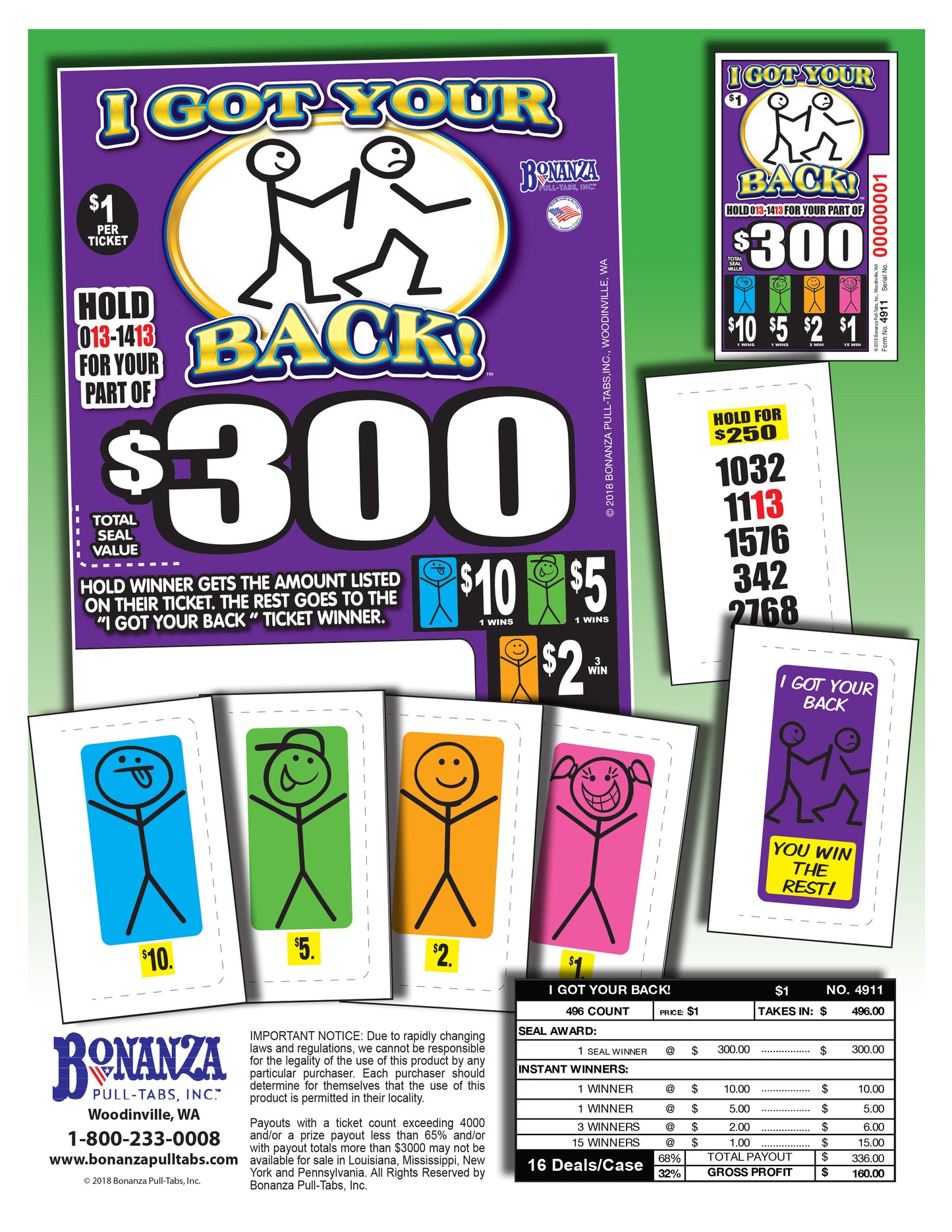 I Got Your Back $300 496ct Seral Game Pull Tabs