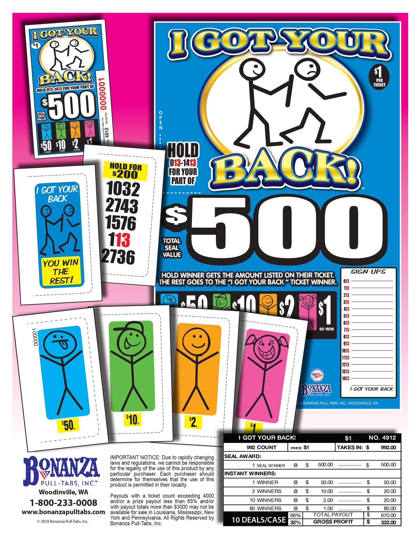 I Got Your Back $500 992ct Seal Game Pull Tabs