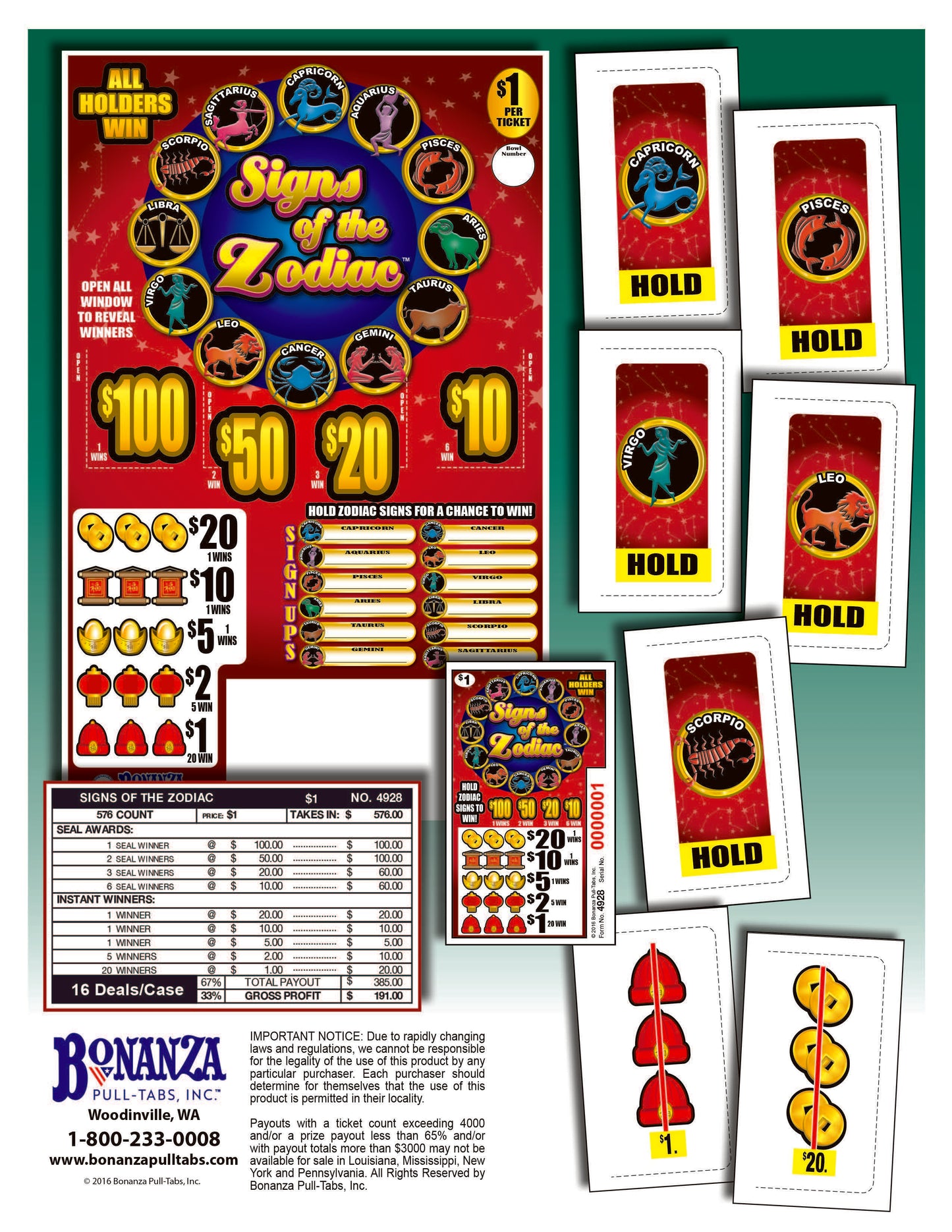 Signs Of The Zodiac 576ct Seal Game Pull Tabs