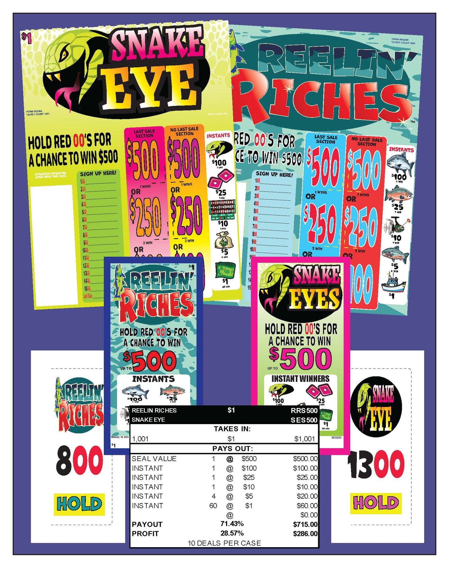 Snake Eye 1001ct Seal Game Pull Tabs