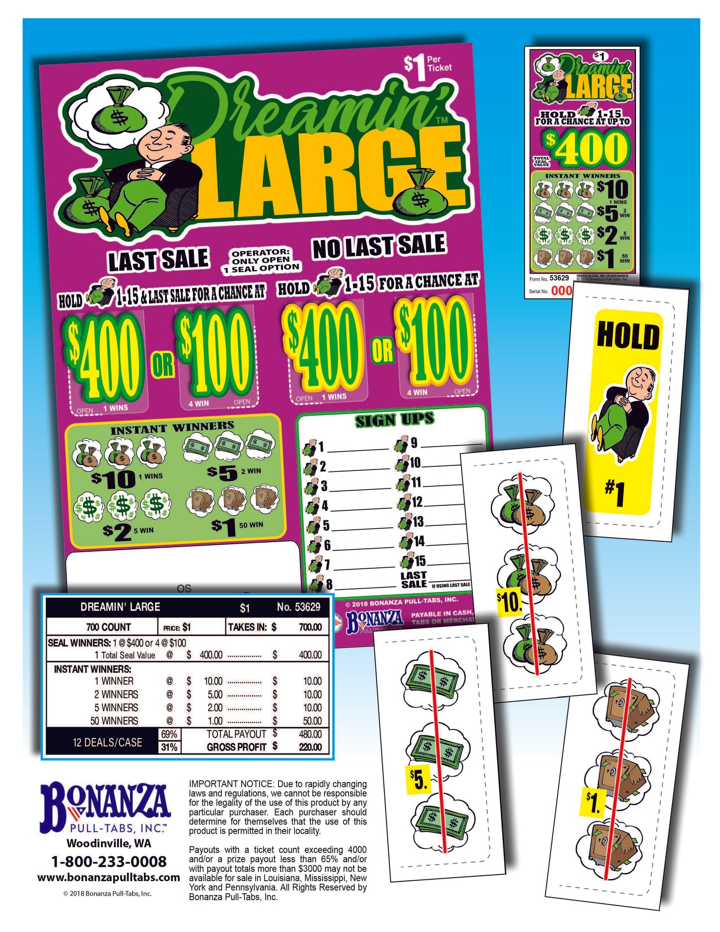 Dreamin' Large 700ct Seal Game Pull Tab