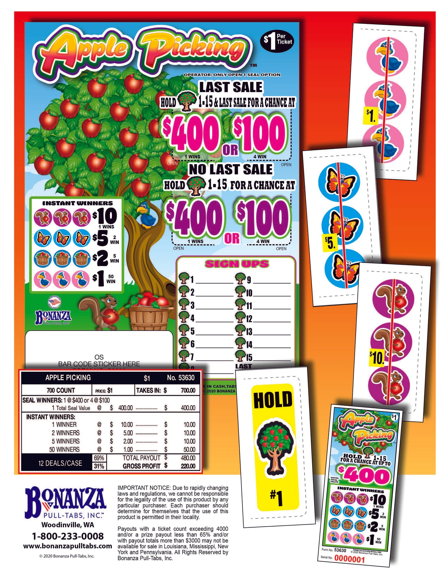 Apple Picking 700ct Seal Game Pull Tab
