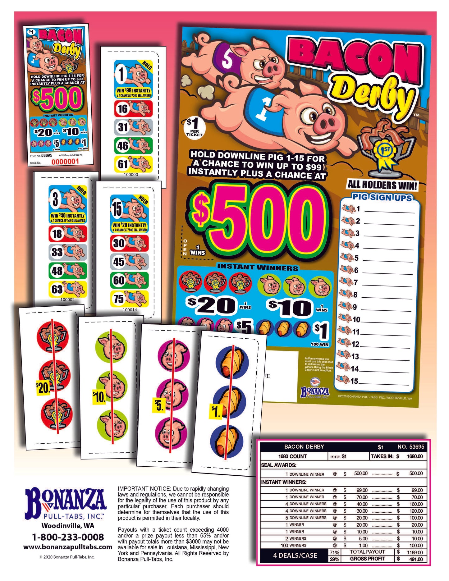 Bacon Derby 1680ct Seal Game Pull Tabs