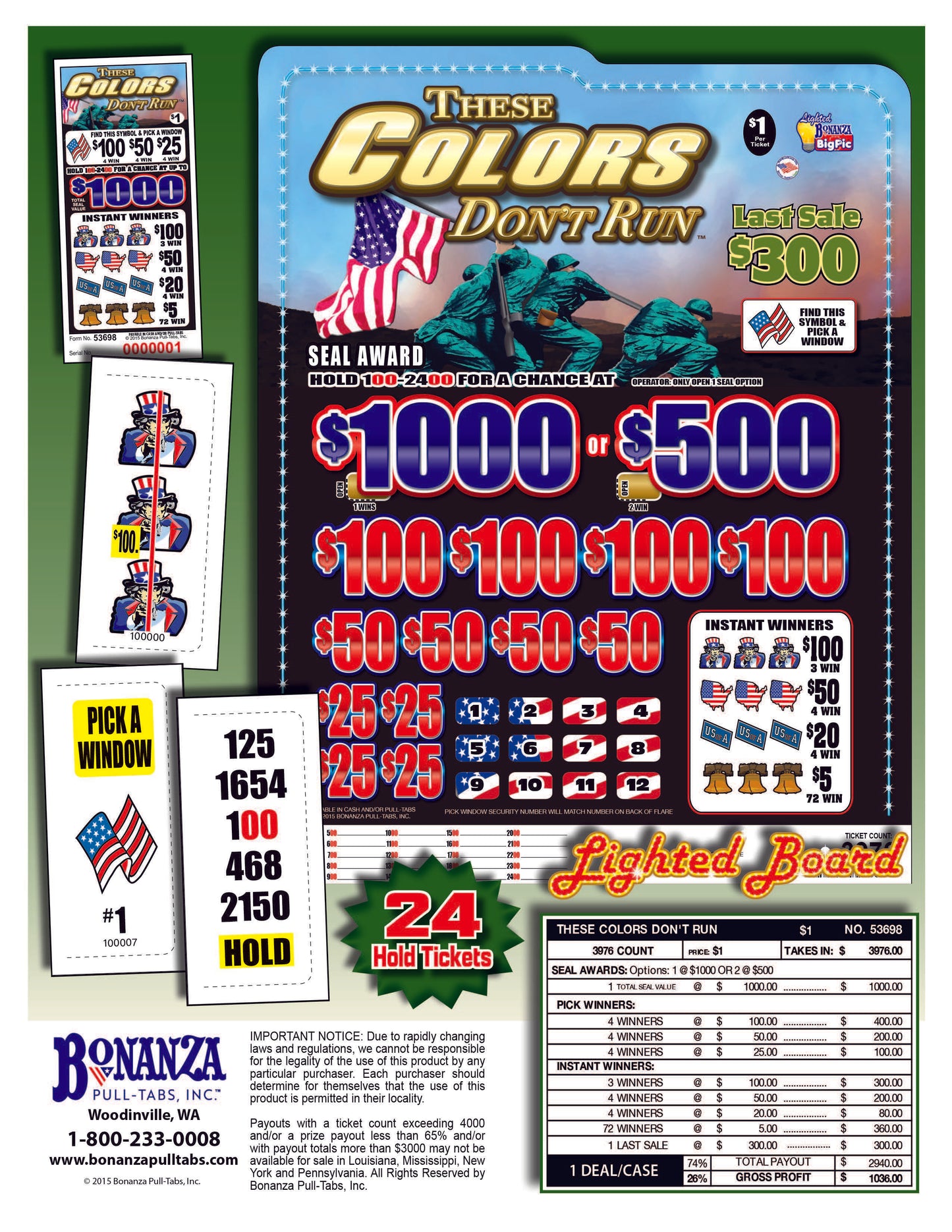 These Colors Don't Run 3976ct Last Sale Lighted Bonus Board Pull Tabs