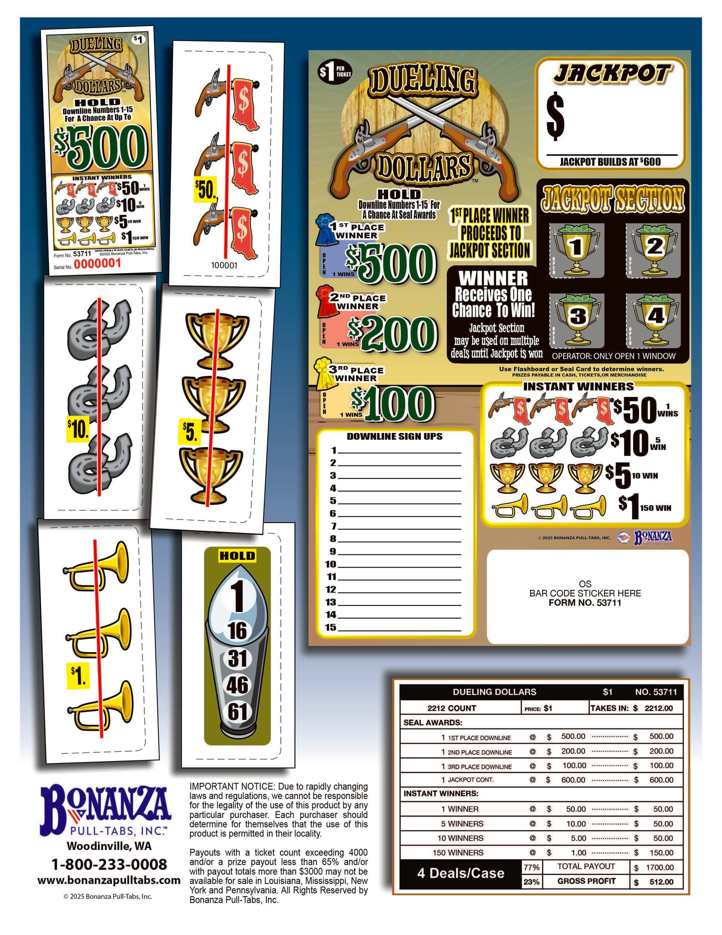 Dueling Dollars 2212ct Seal Game Pull Tabs