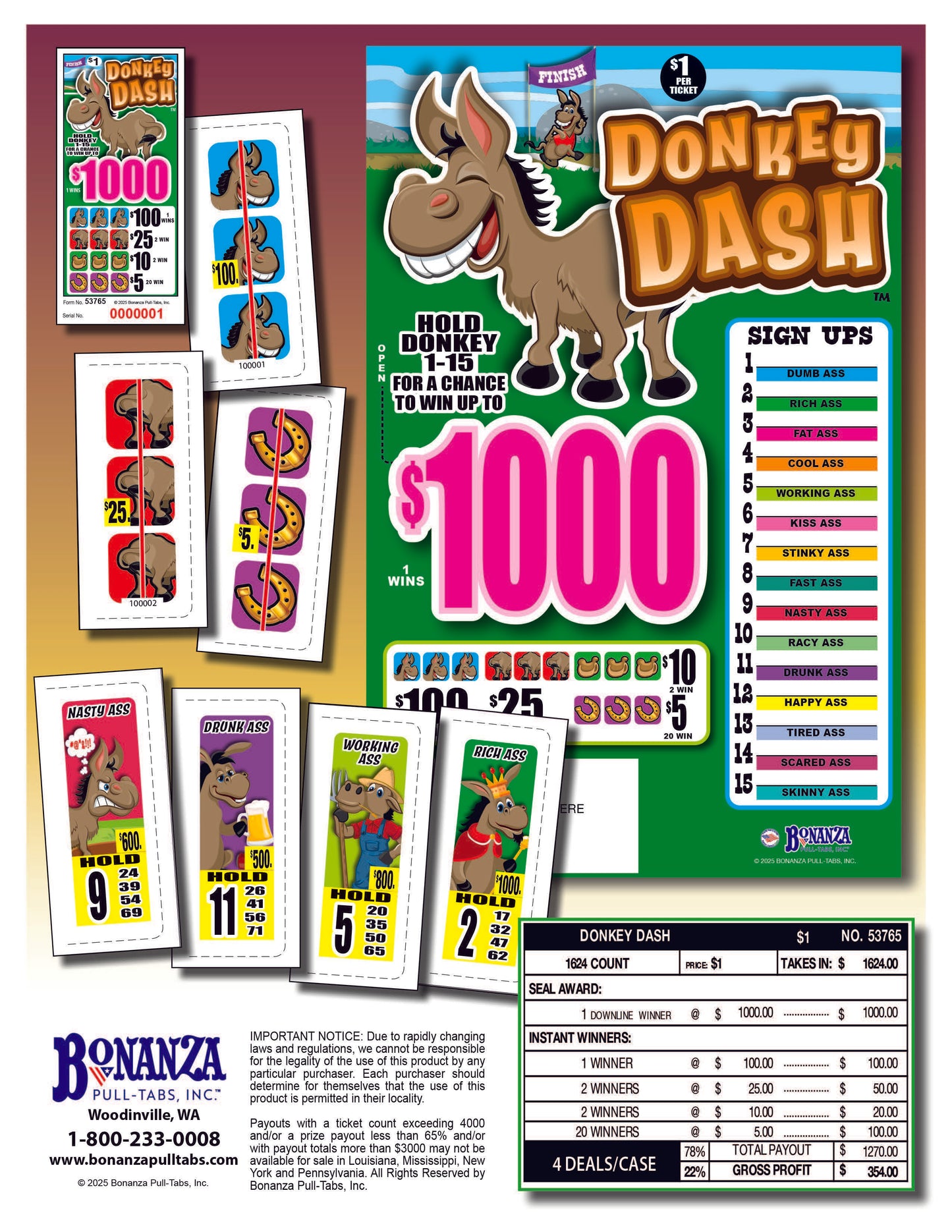 Donkey Dash 1624ct Seal Game Pull Tabs