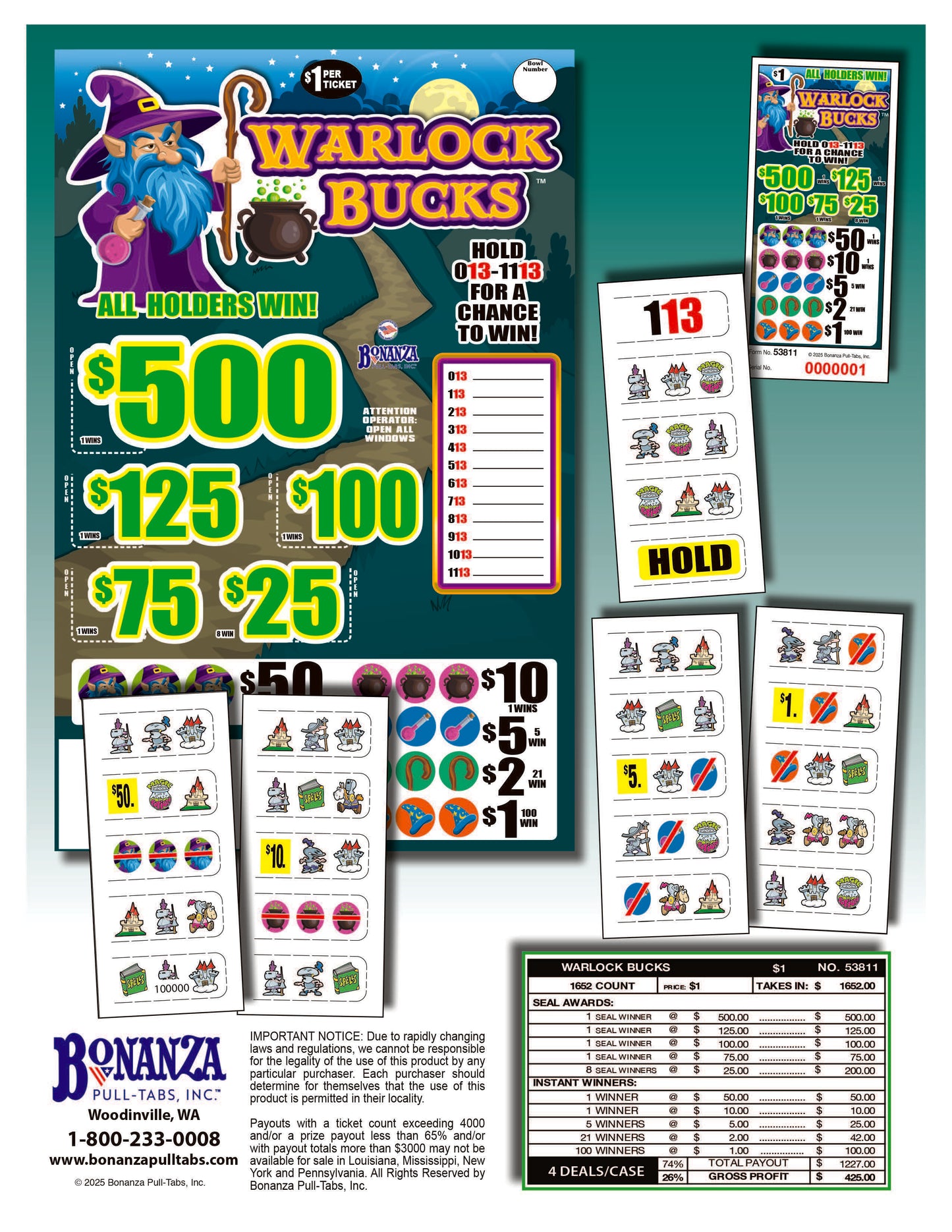 Warlock Bucks 1652ct Seal Game Pull Tabs