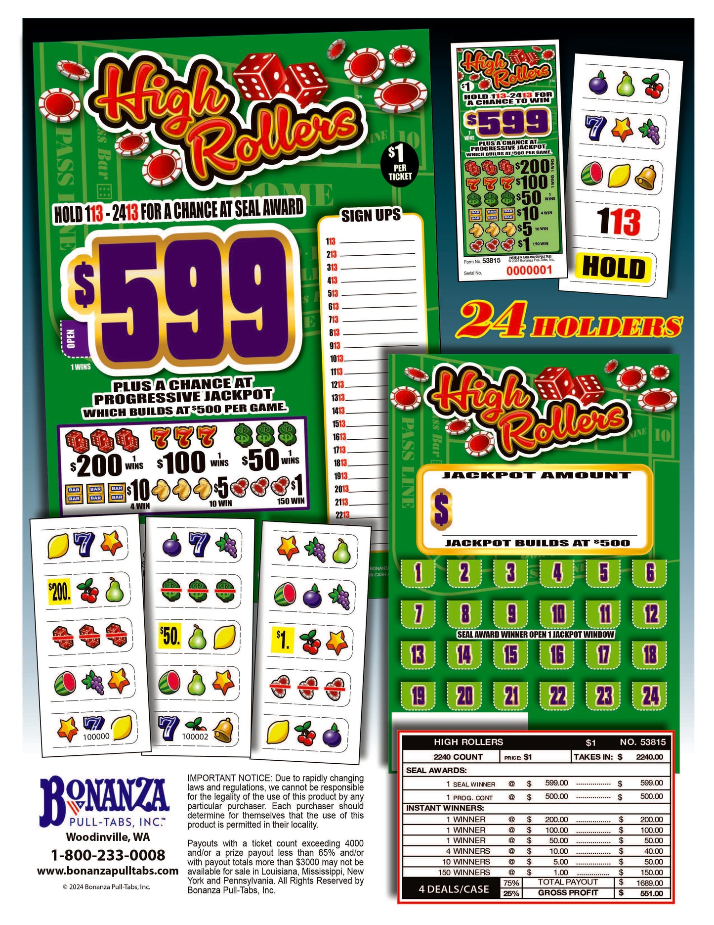 High Rollers 2240ct Seal Game Pull Tabs