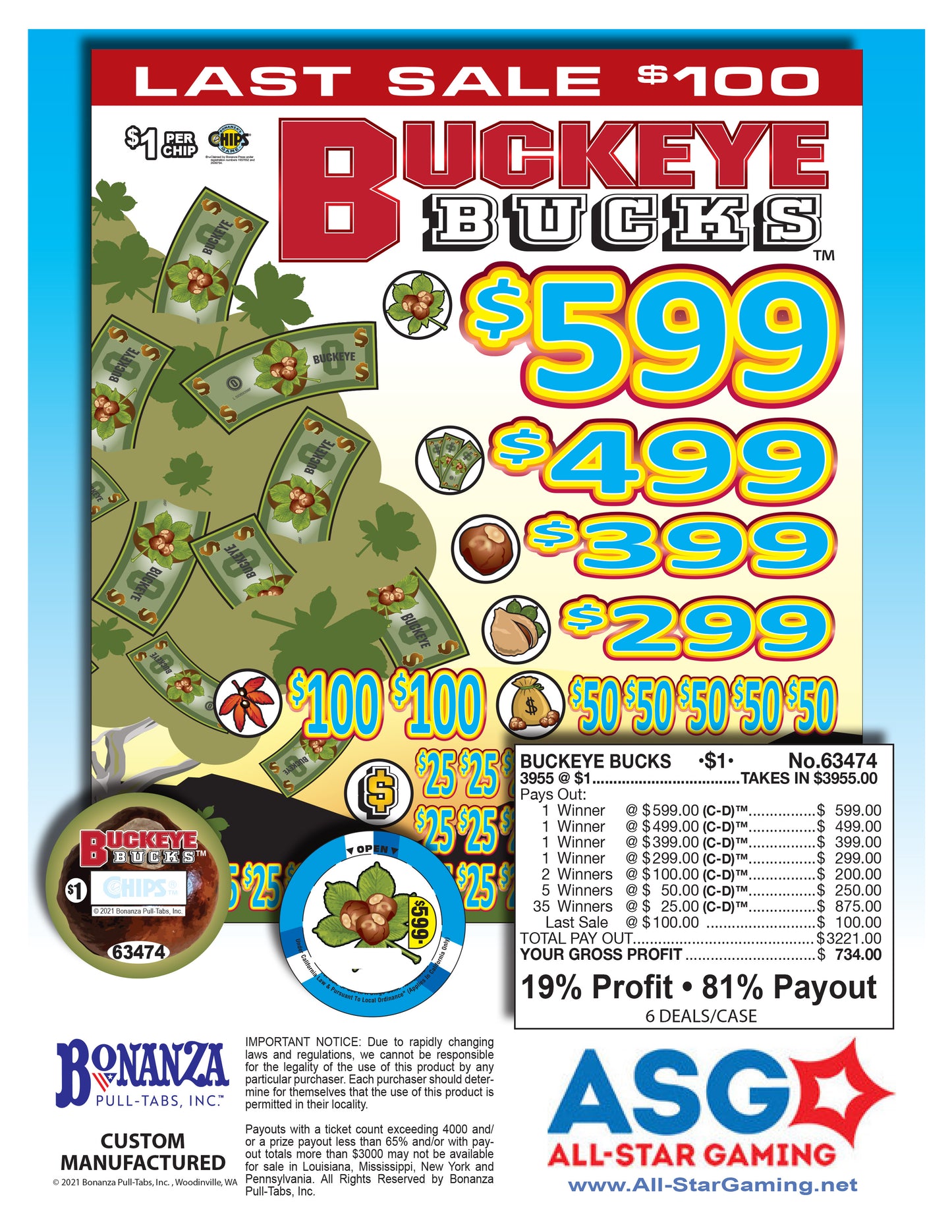 Buckeye Bucks 3955ct Chip Pull Tabs