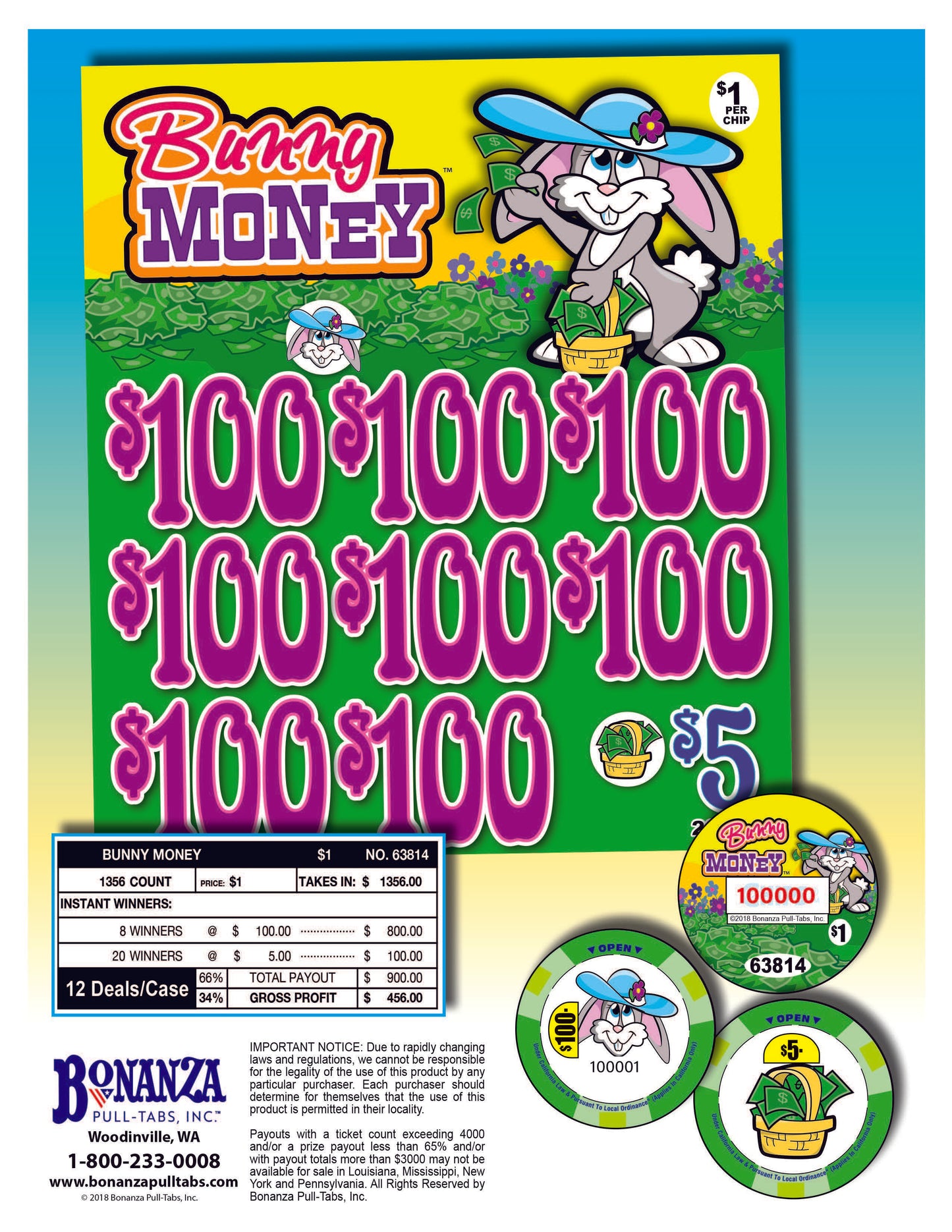 Bunny Money 1356ct Chip Pull Tabs