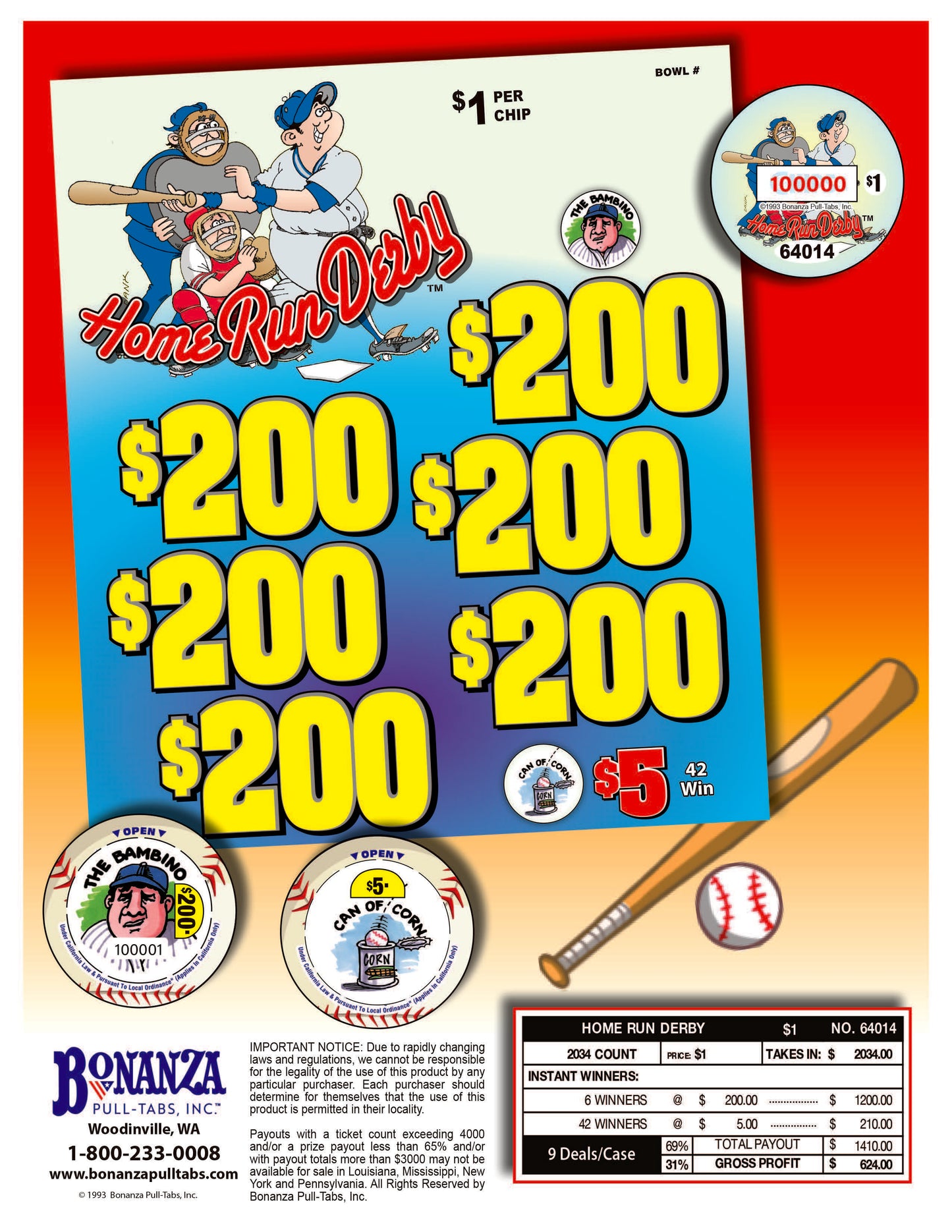 Home Run Derby 2034ct Chip Pull Tabs