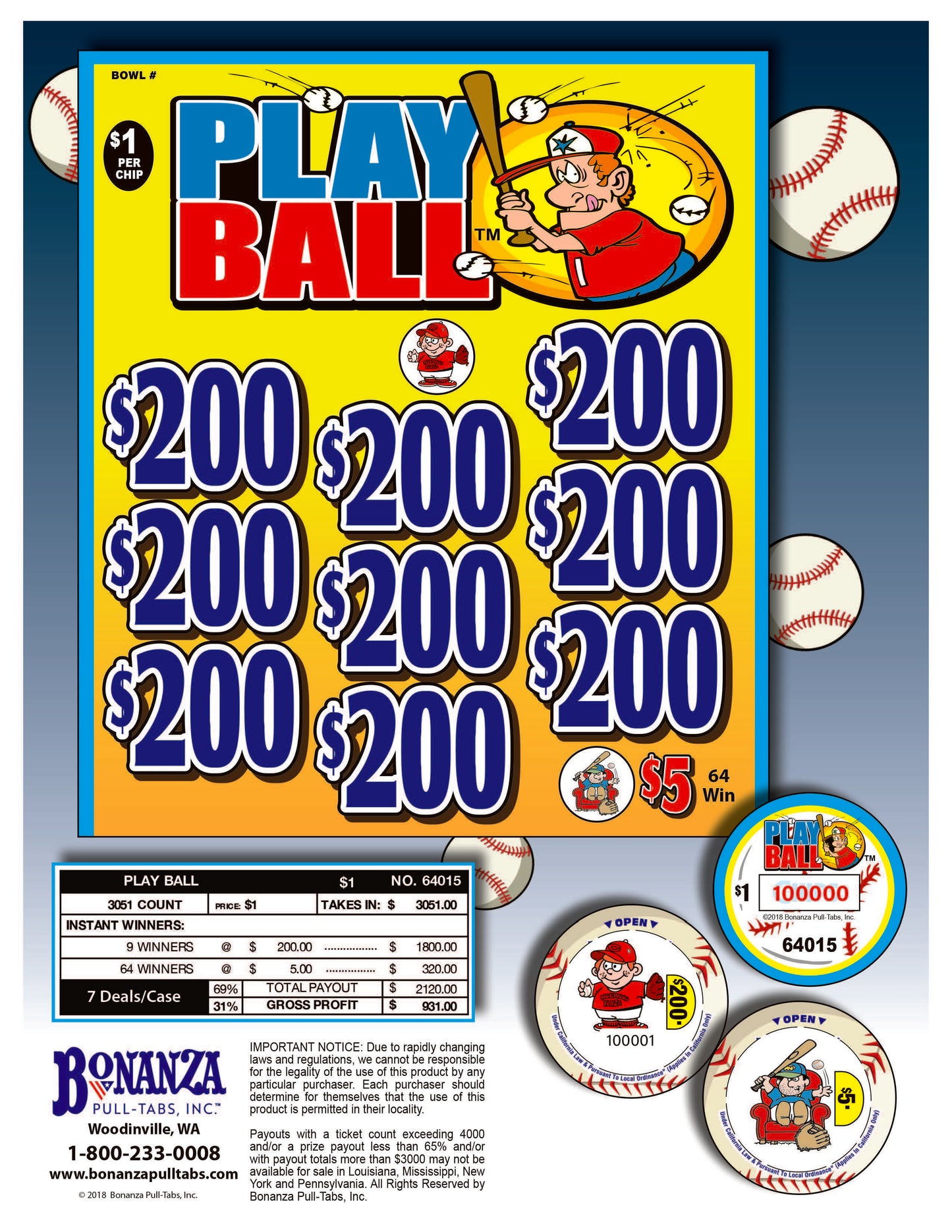 Play Ball 3051ct Chip Pull Tabs