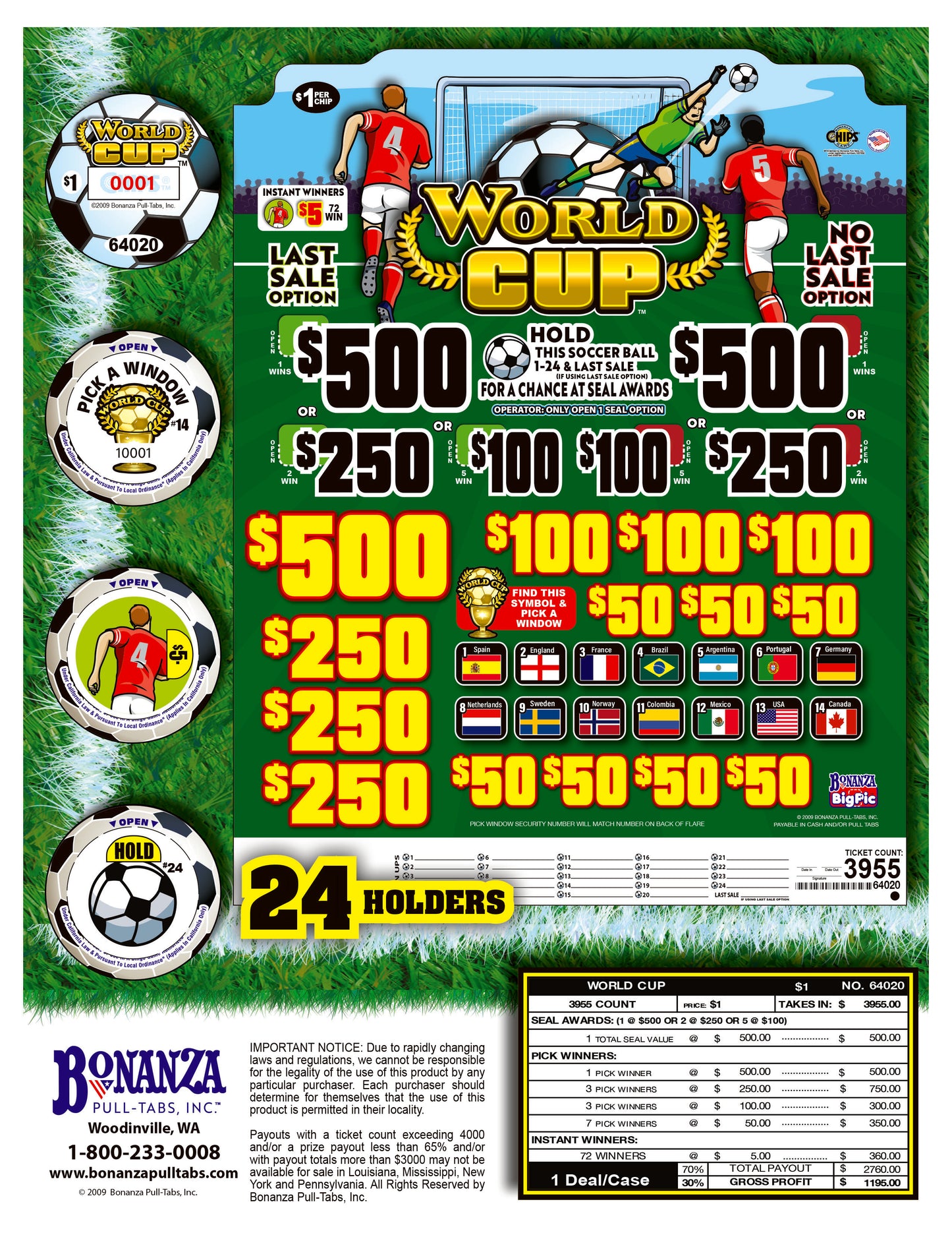 World Cup 3955ct Chip One Pack Bonus Board Pull Tabs