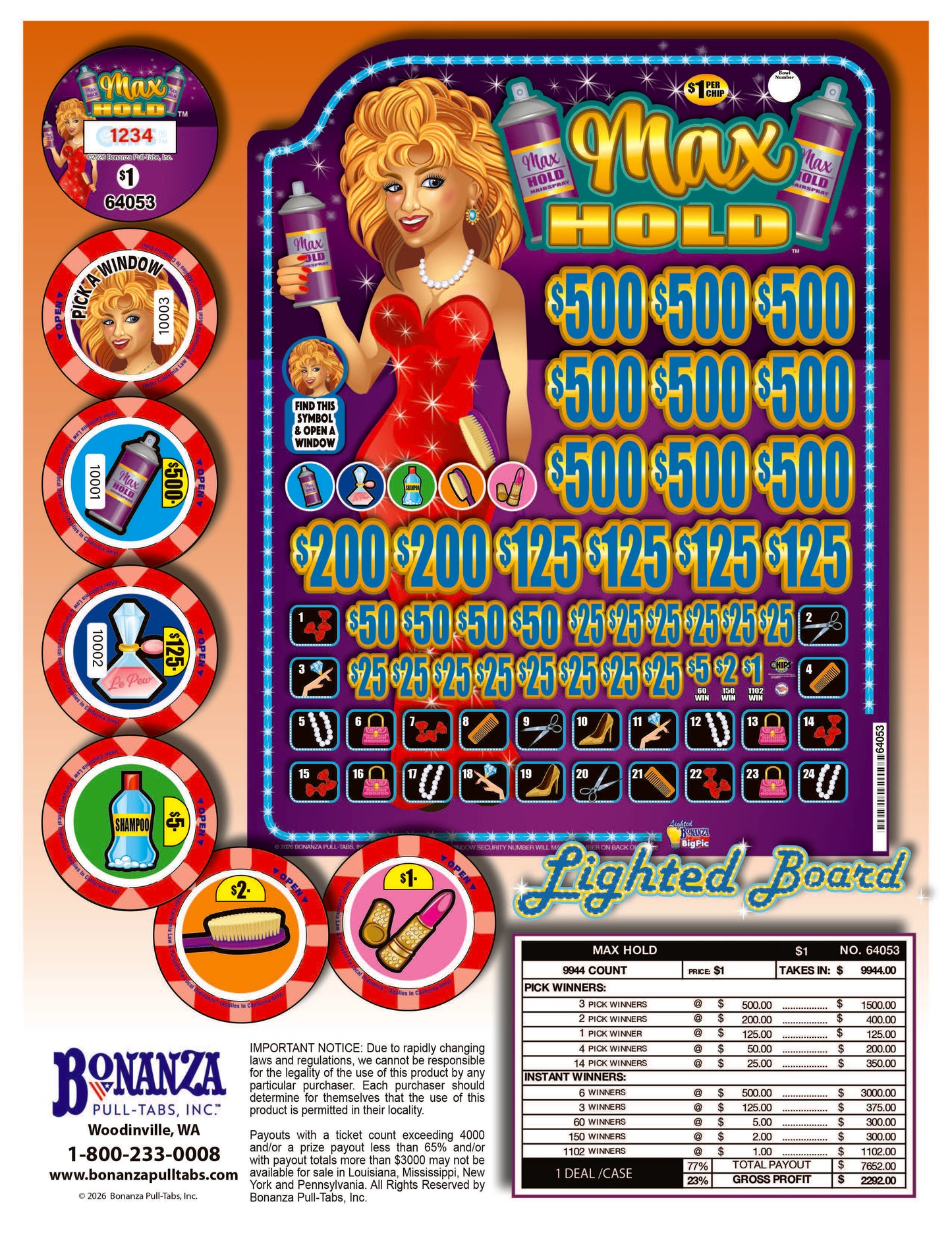 Max Hold 9944ct Lighted Bonus Board Chip Game