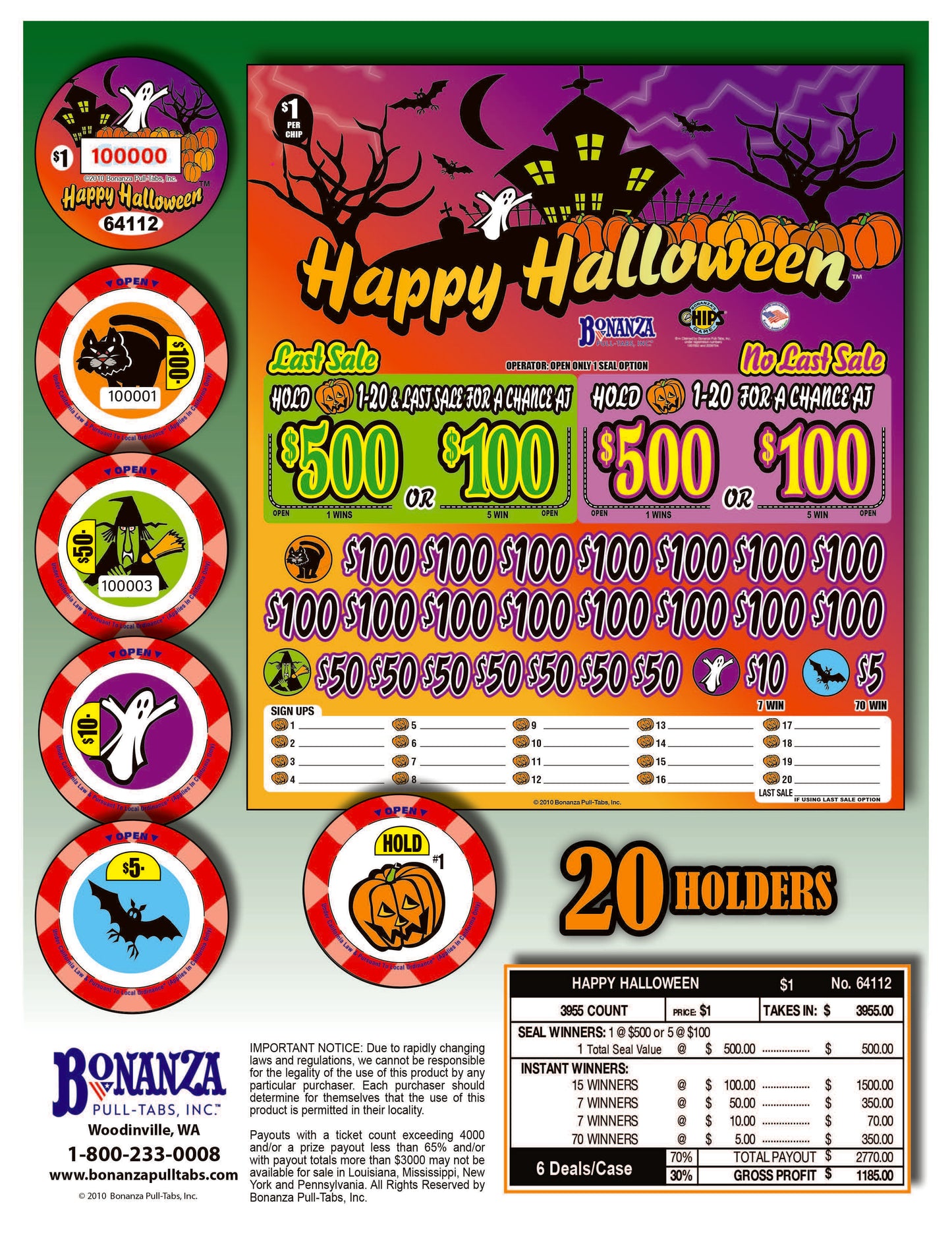 Happy Halloween 3955ct Chip Game Pull Tabs